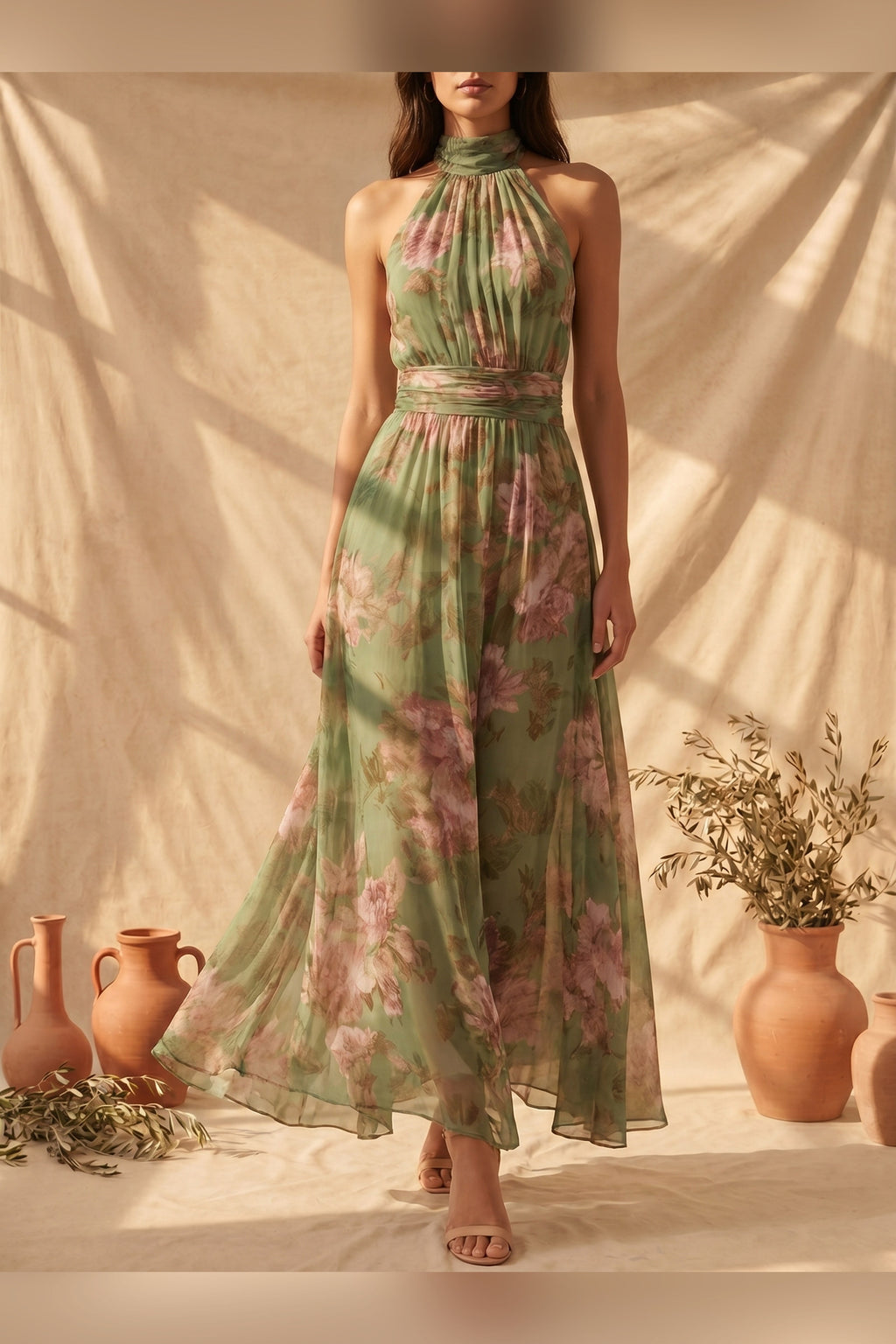 Lidia — Vestido largo halter floral — vista 2