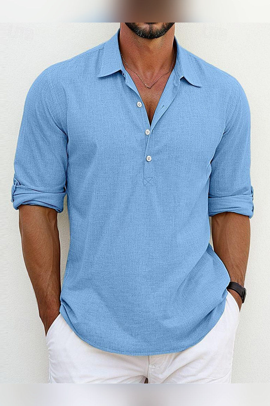 Camisa de lino de corte clásico en azul