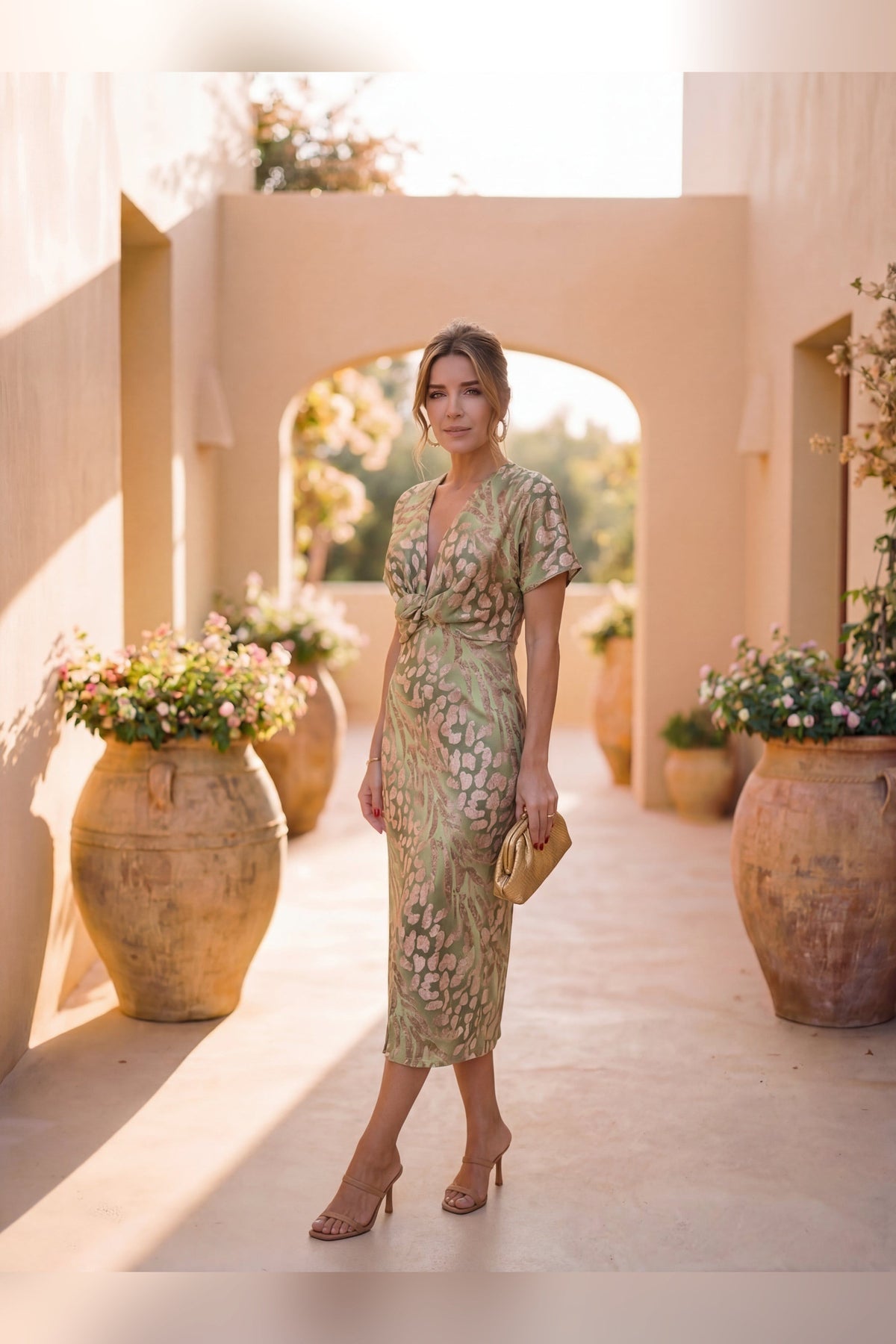 Lena — Vestido midi estampado con lazo — vista 2