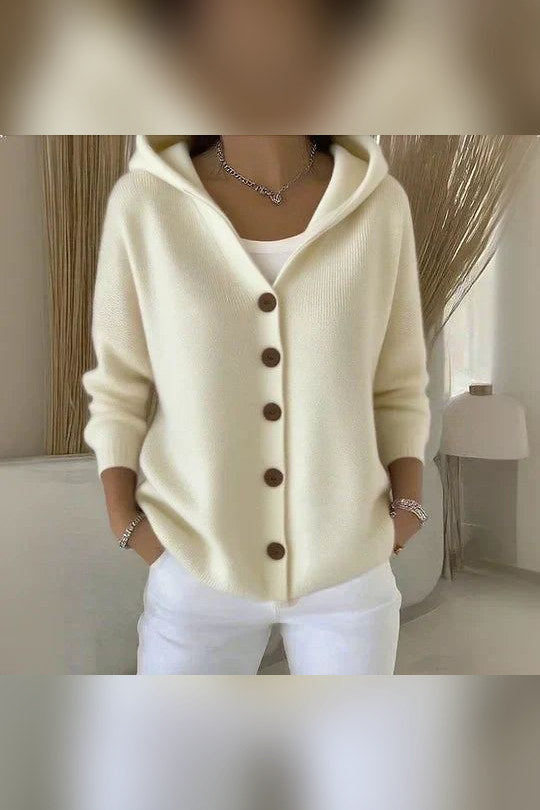 Chaqueta de punto con capucha en beige