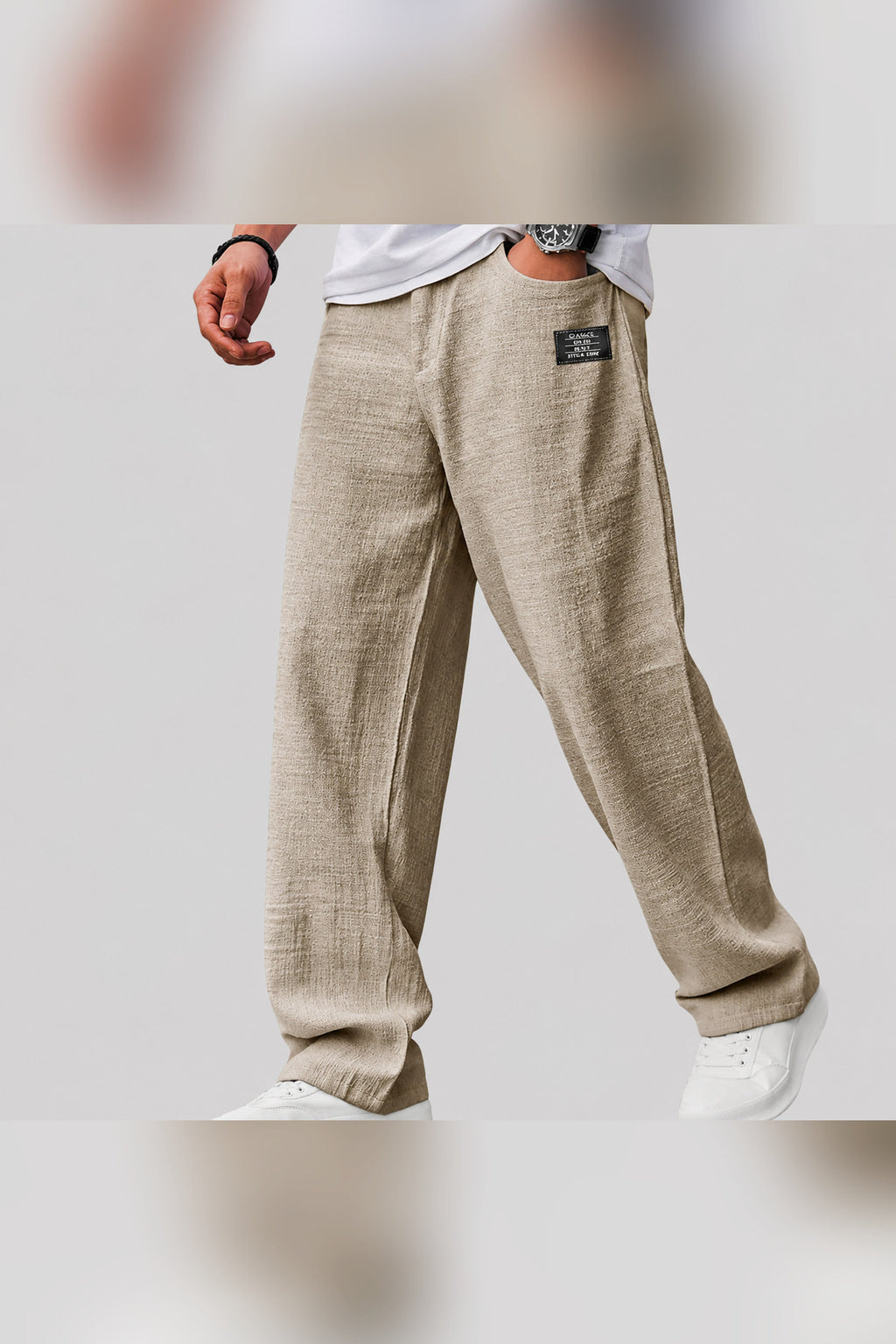 Pantalón de lino de corte casual en caqui