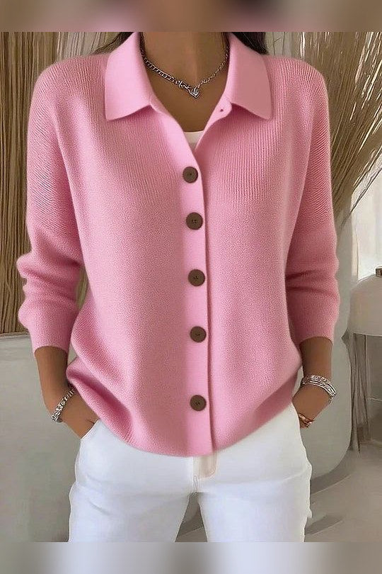 Chaqueta de punto con cuello vuelto en rosa