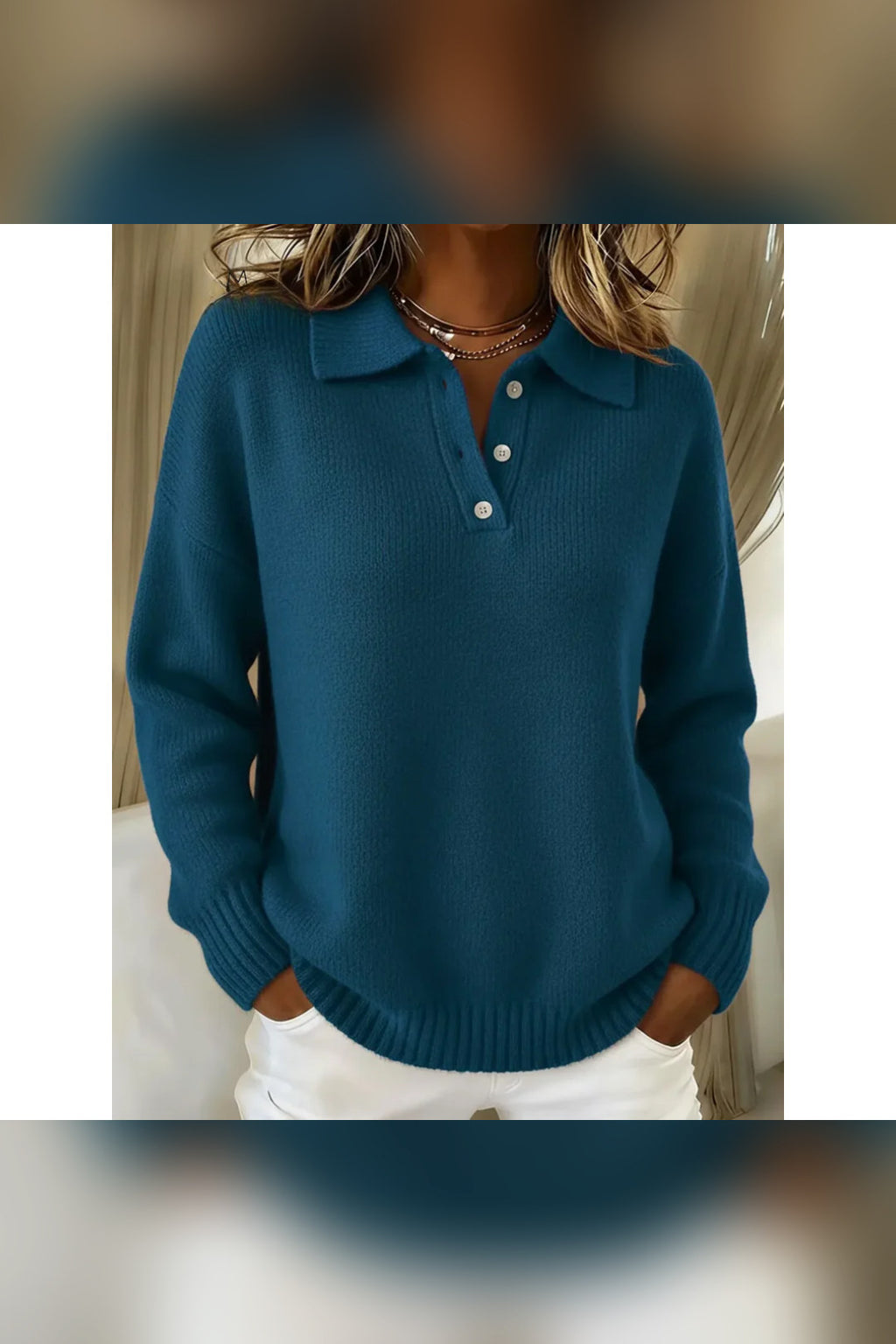 Jersey polo de punto suave en azul verdoso