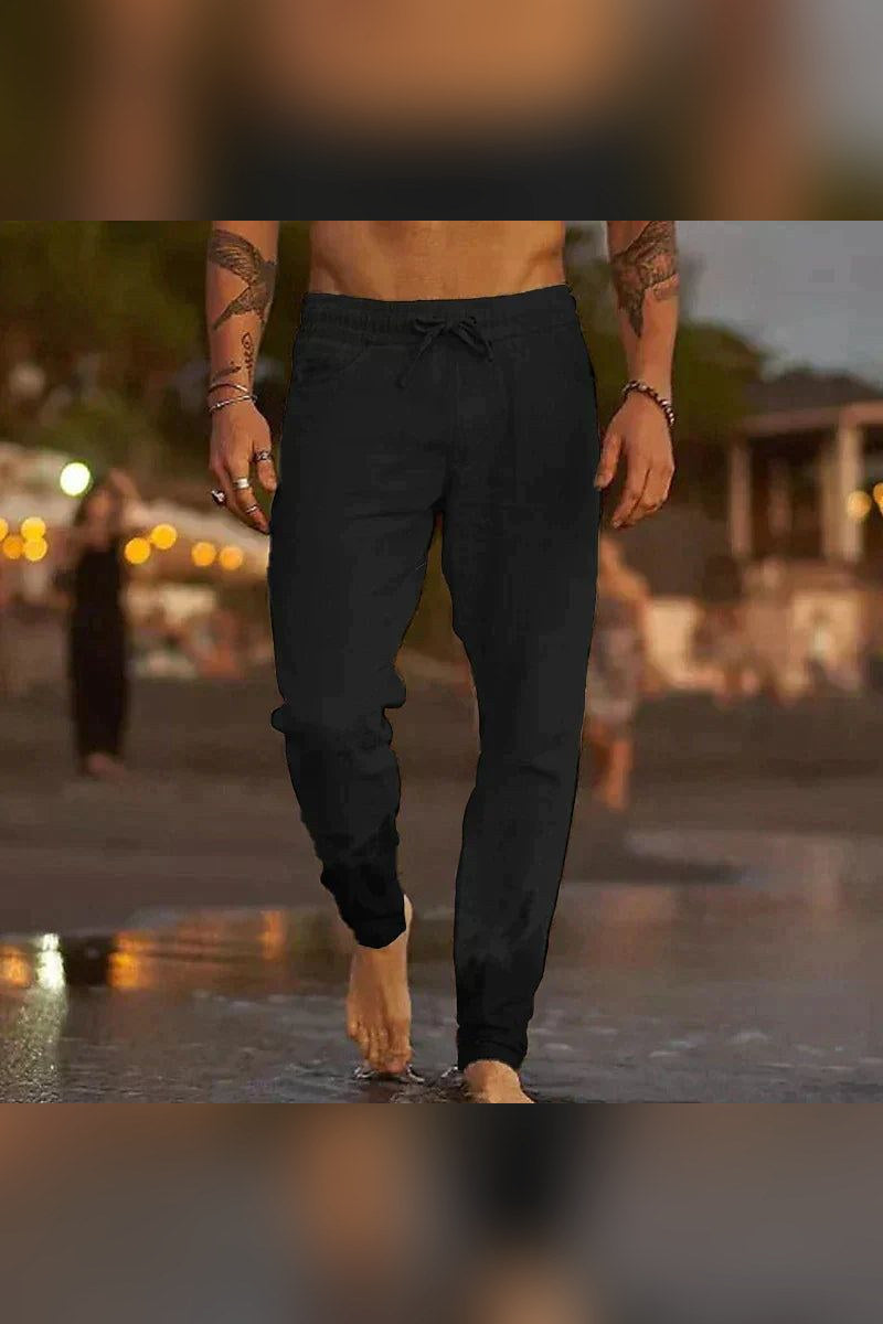 Pantalón de lino de playa en negro