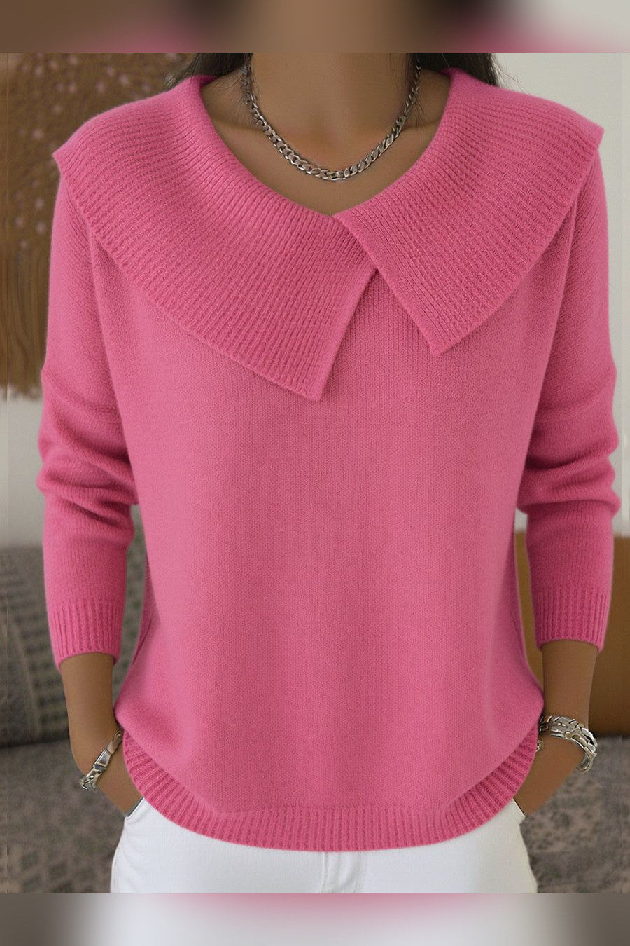 Jersey de cuello vuelto en rosa