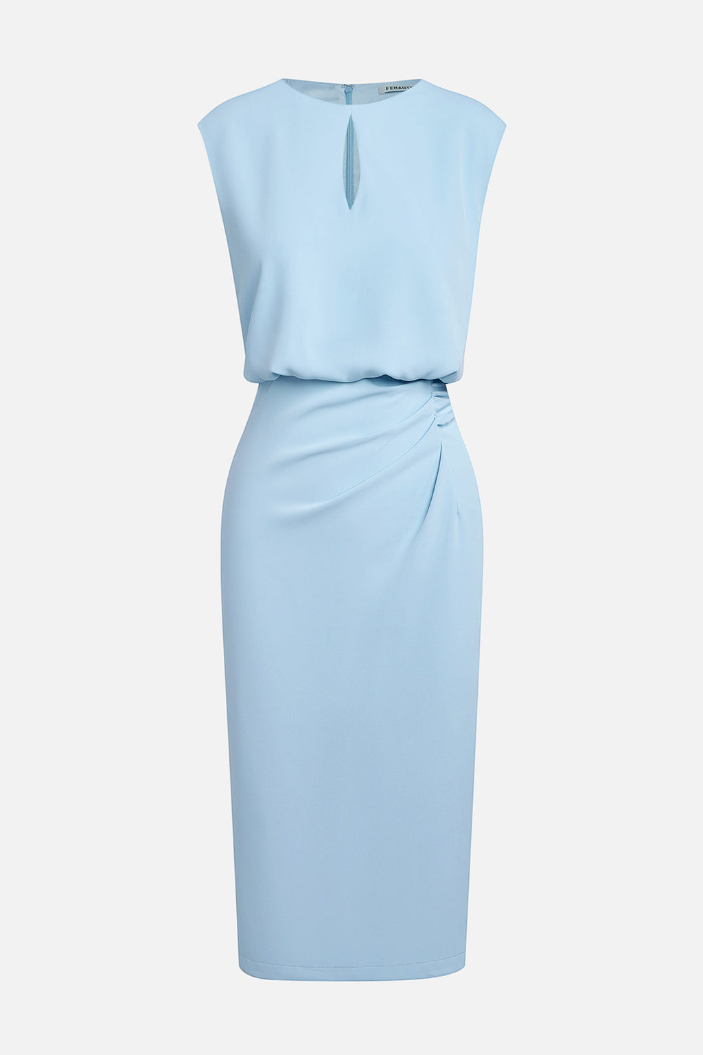 Vestido midi drapeado en celeste
