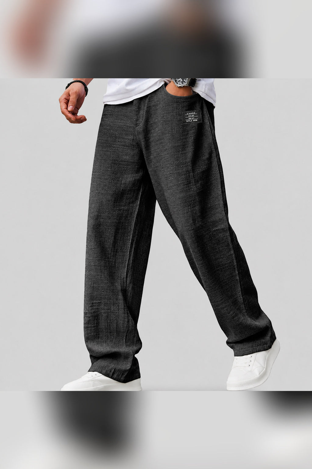 Pantalón de lino de corte casual en negro