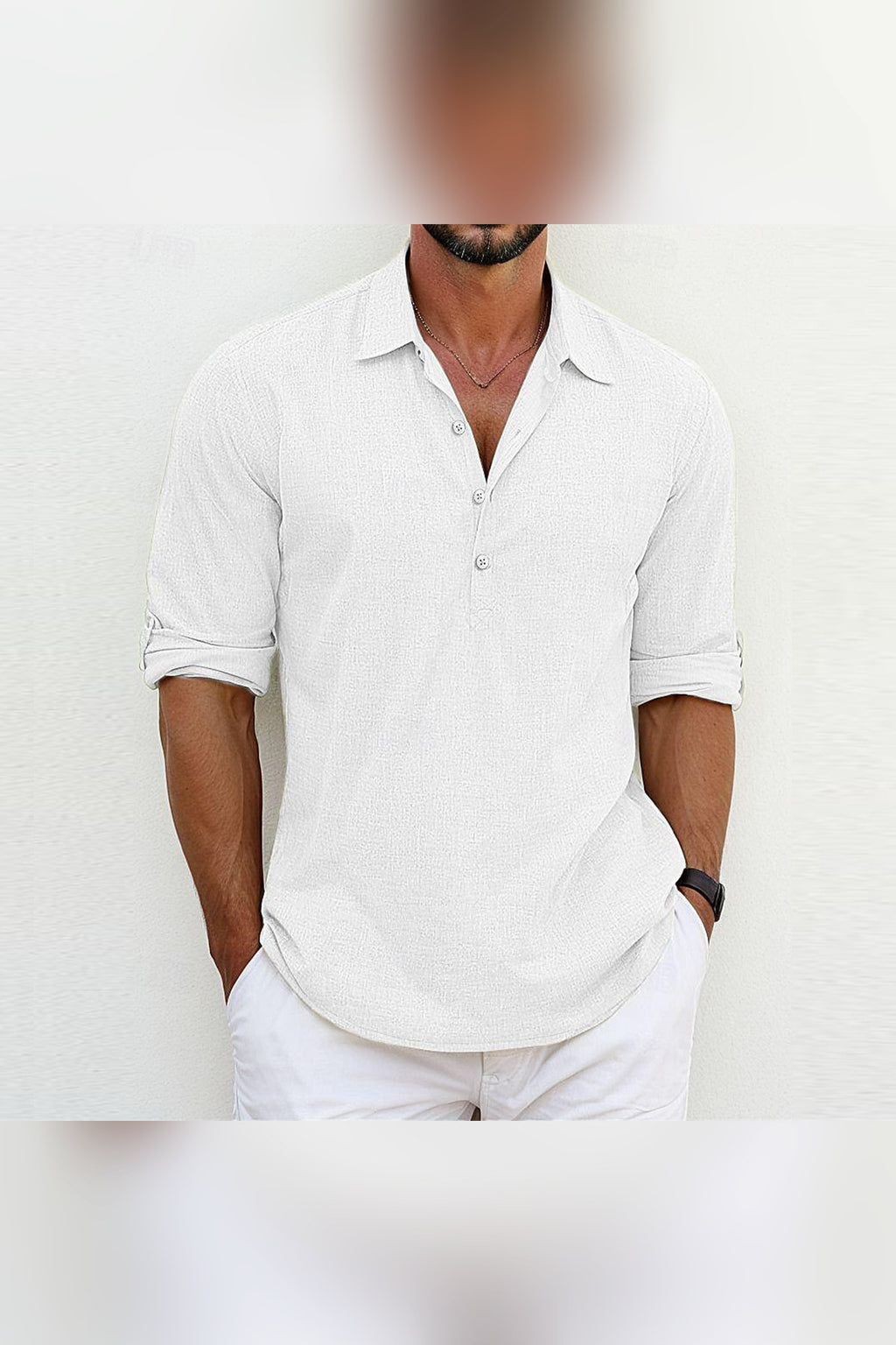 Camisa de lino de corte clásico en blanco