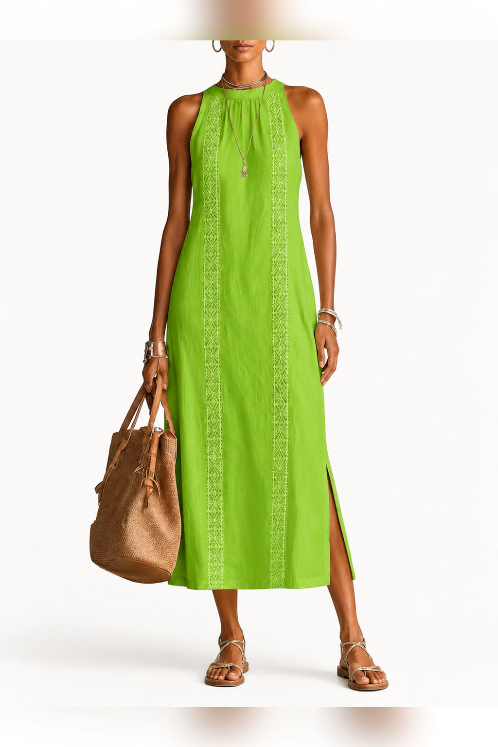 Vestido midi de cuello mao en verde