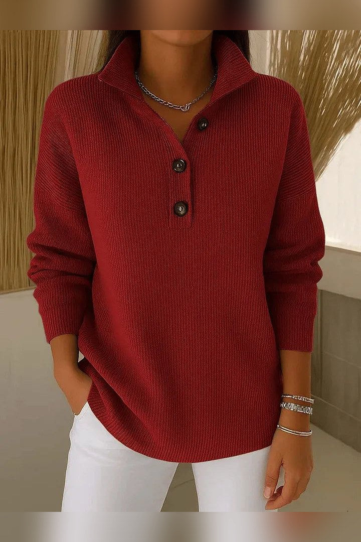 Jersey polo con cuello de pico en burdeos
