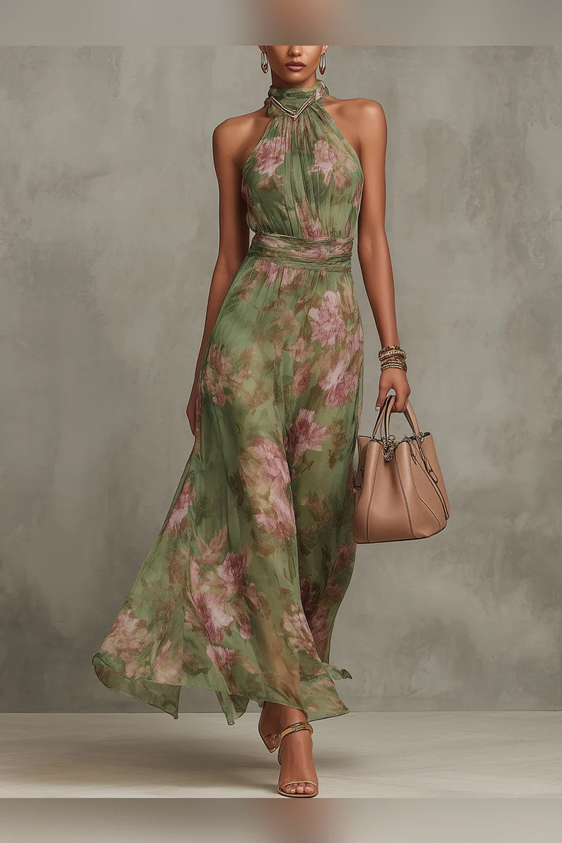 Lidia — Vestido largo halter floral — vista 3