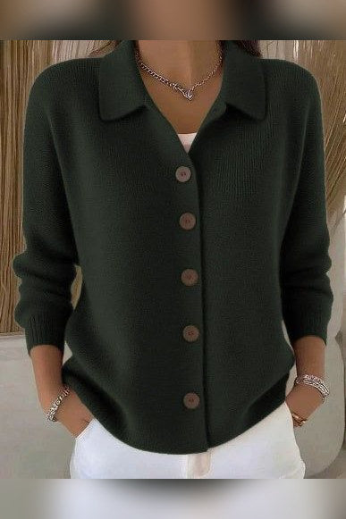 Chaqueta de punto con cuello vuelto en verde