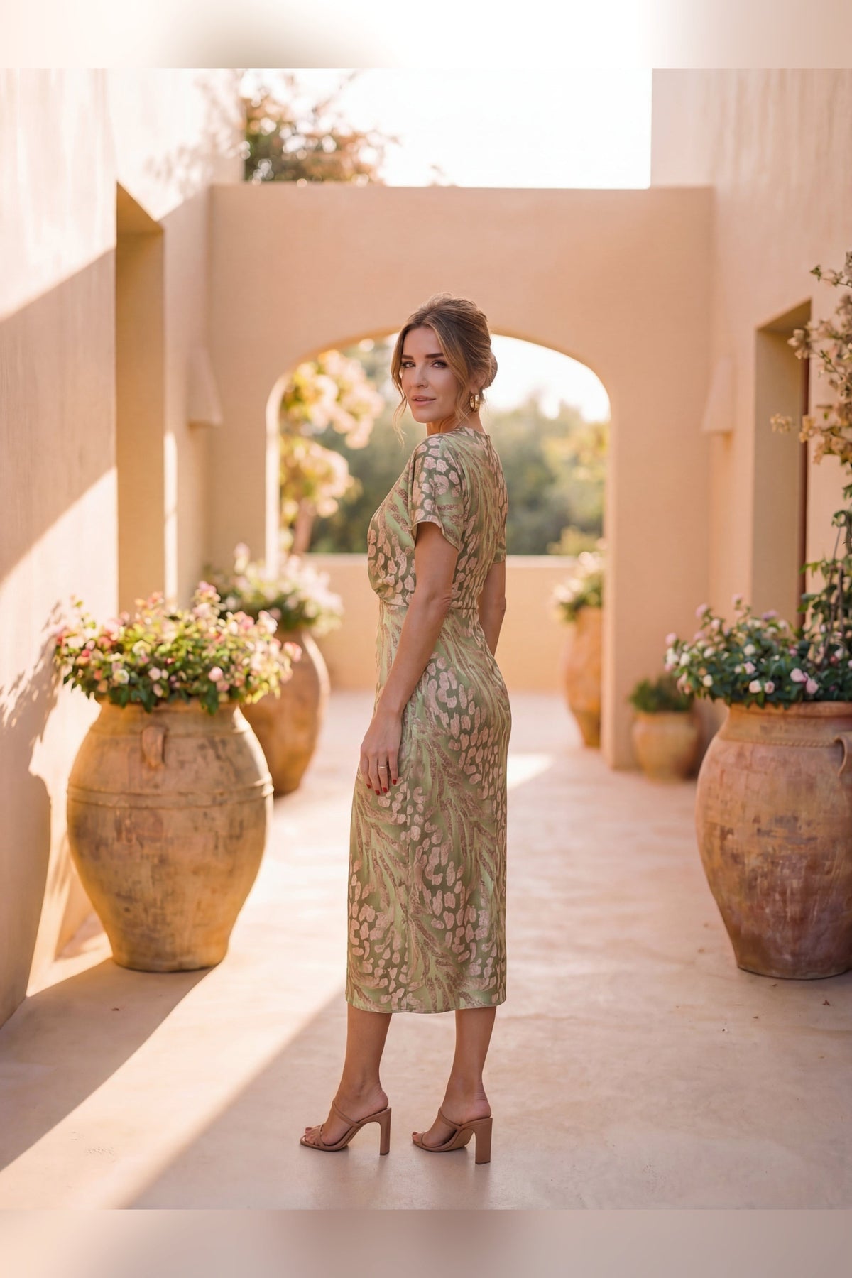 Lena — Vestido midi estampado con lazo — vista 3