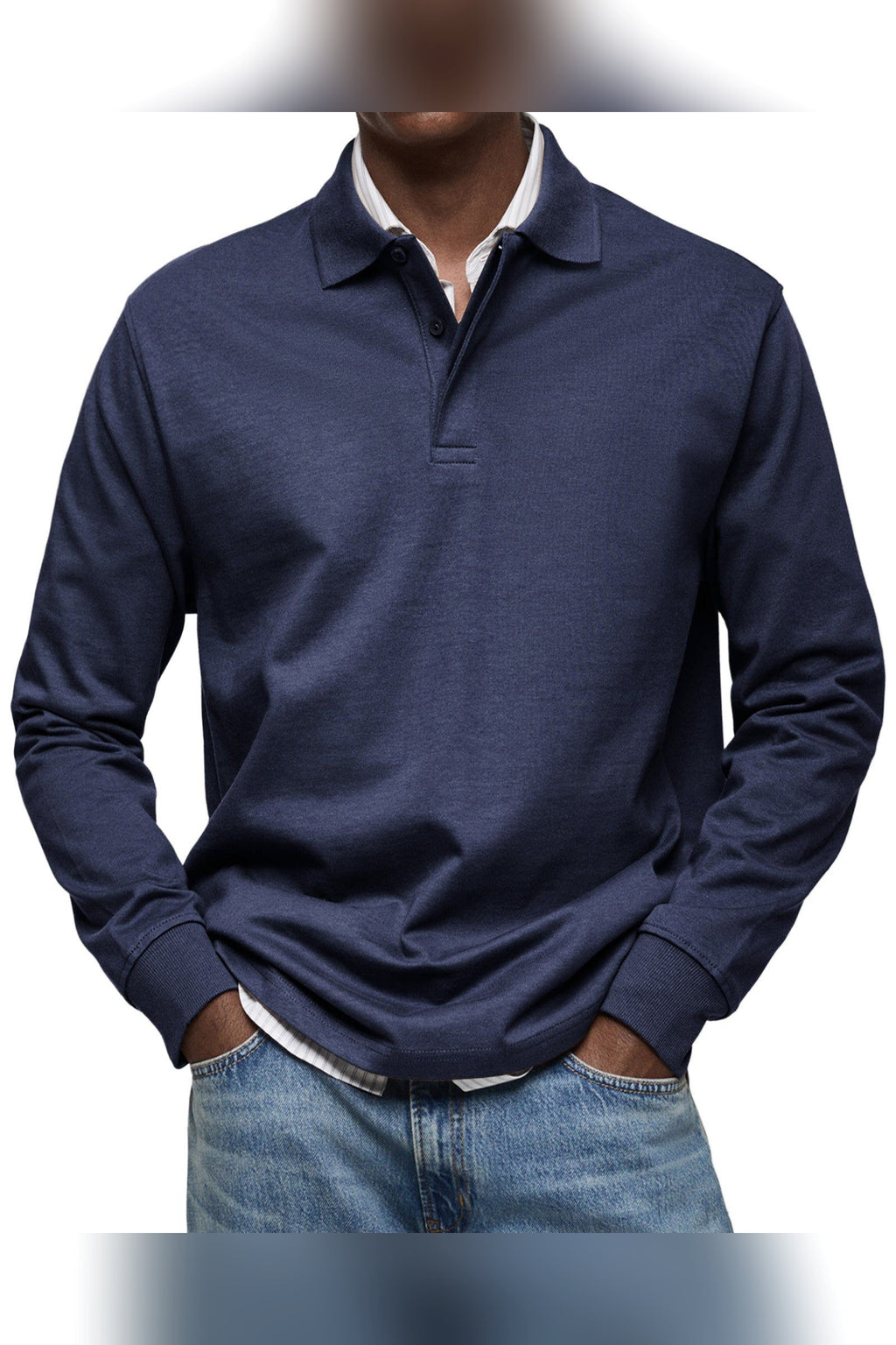 Polo de manga larga en azul marino