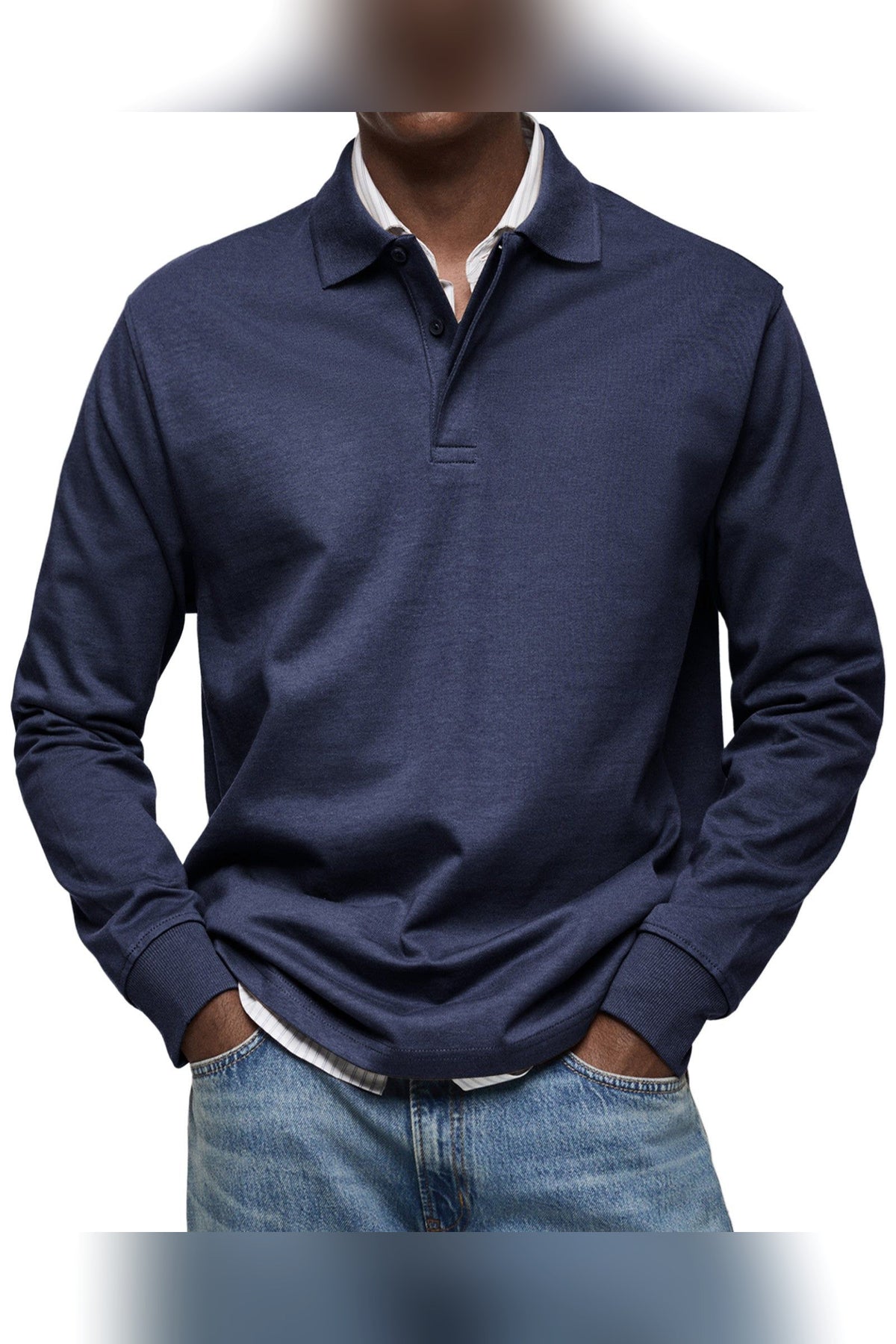 Polo de manga larga en azul marino