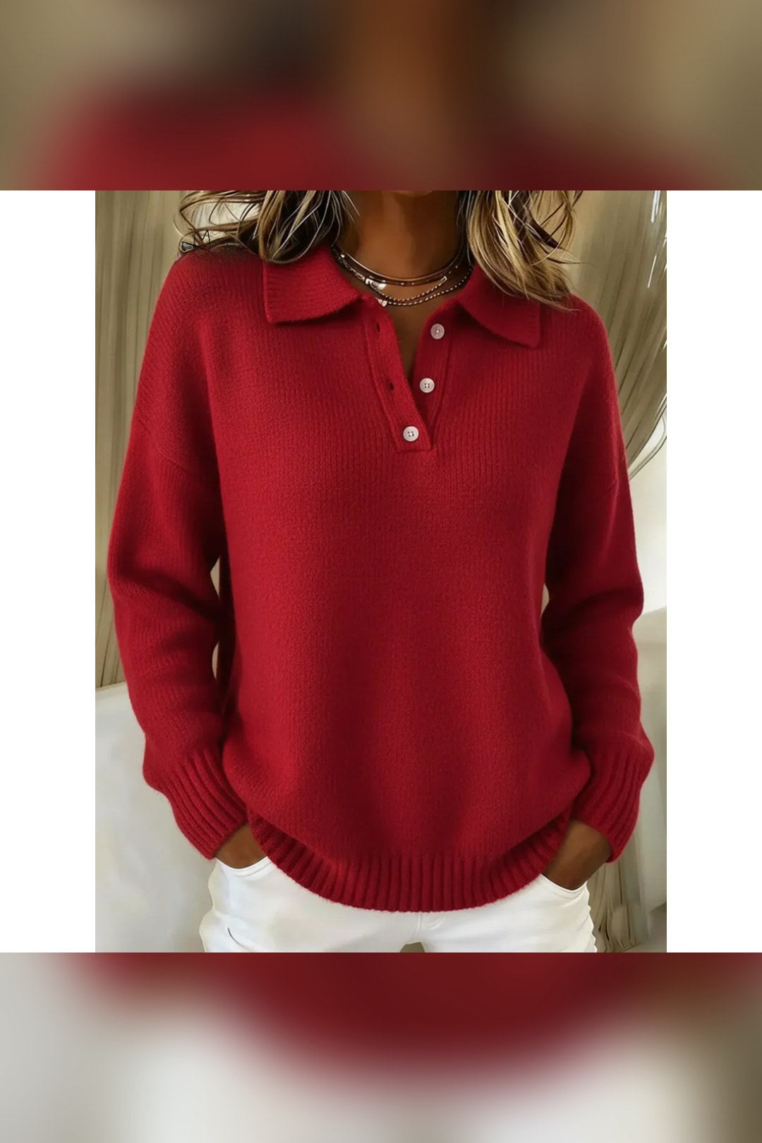 Jersey polo de punto suave en rojo