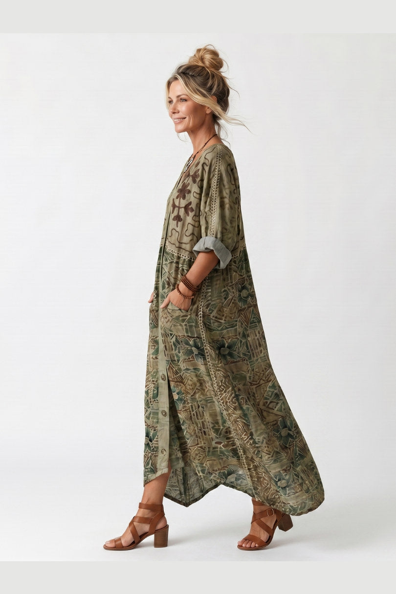 Aleta — Vestido midi abotonado con bolsillos — vista 3