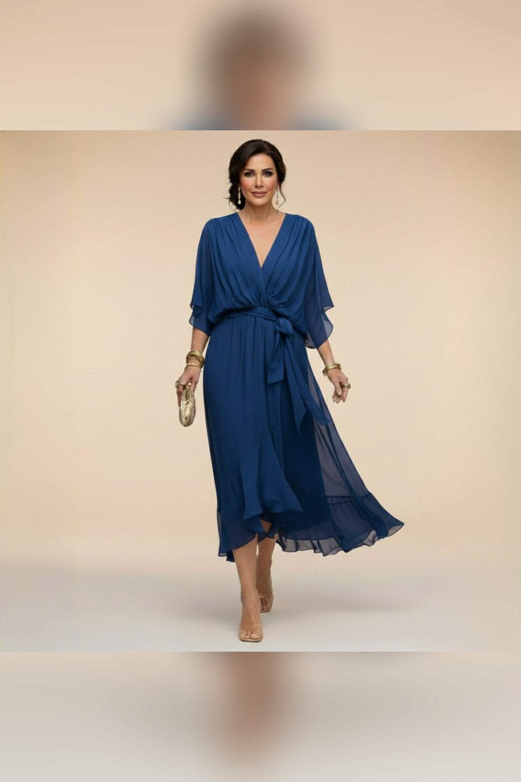 Vestido midi con cintura ajustable en azul marino