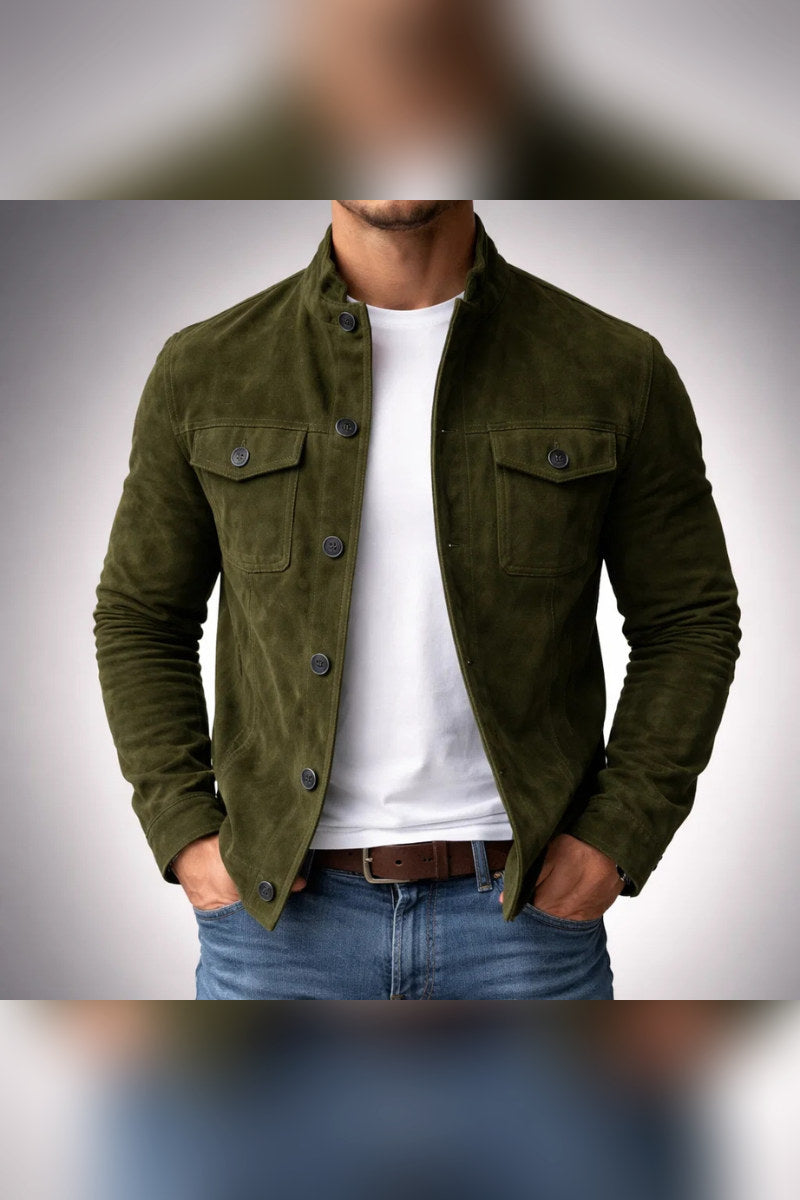 Bomber de ante con cuello elástico en verde