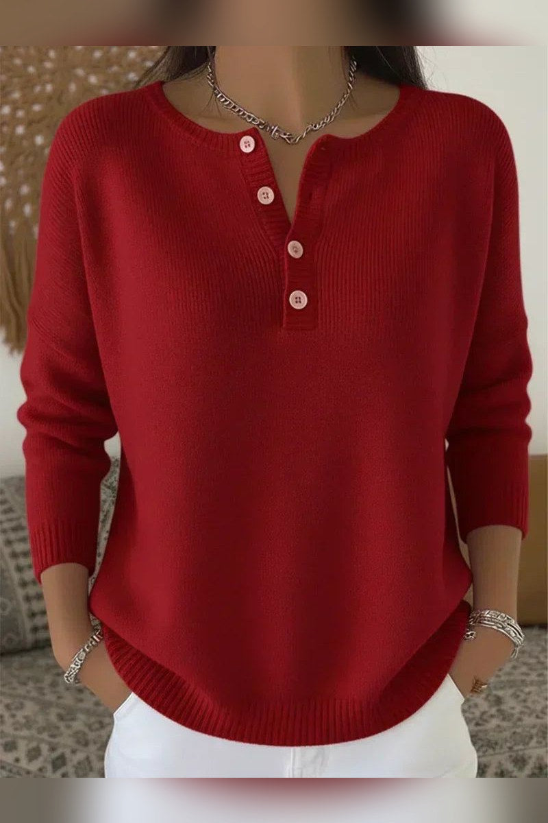 Jersey de punto con botones en rojo intenso