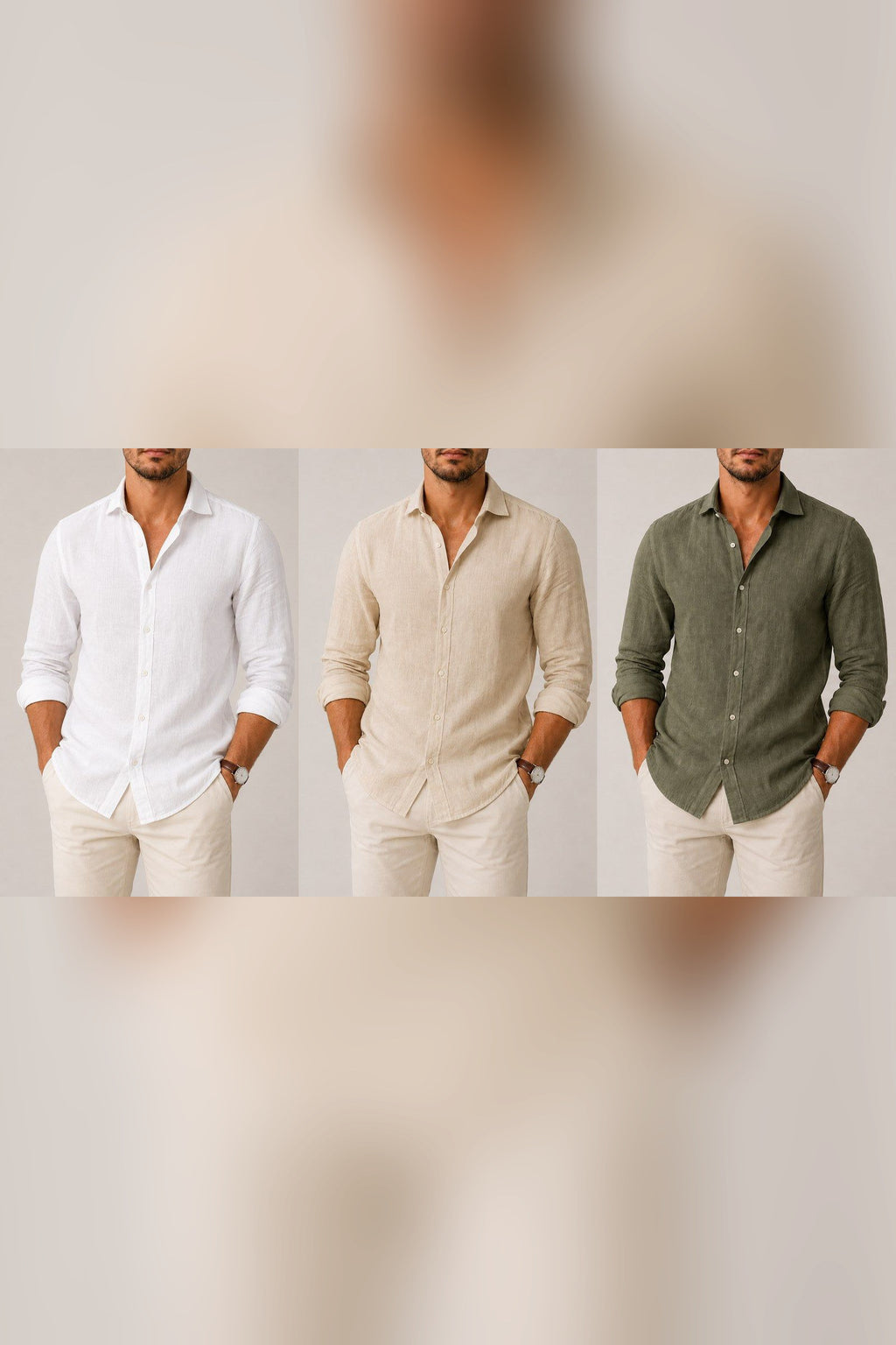 Los tres colores de la camisa de lino, uno al lado del otro