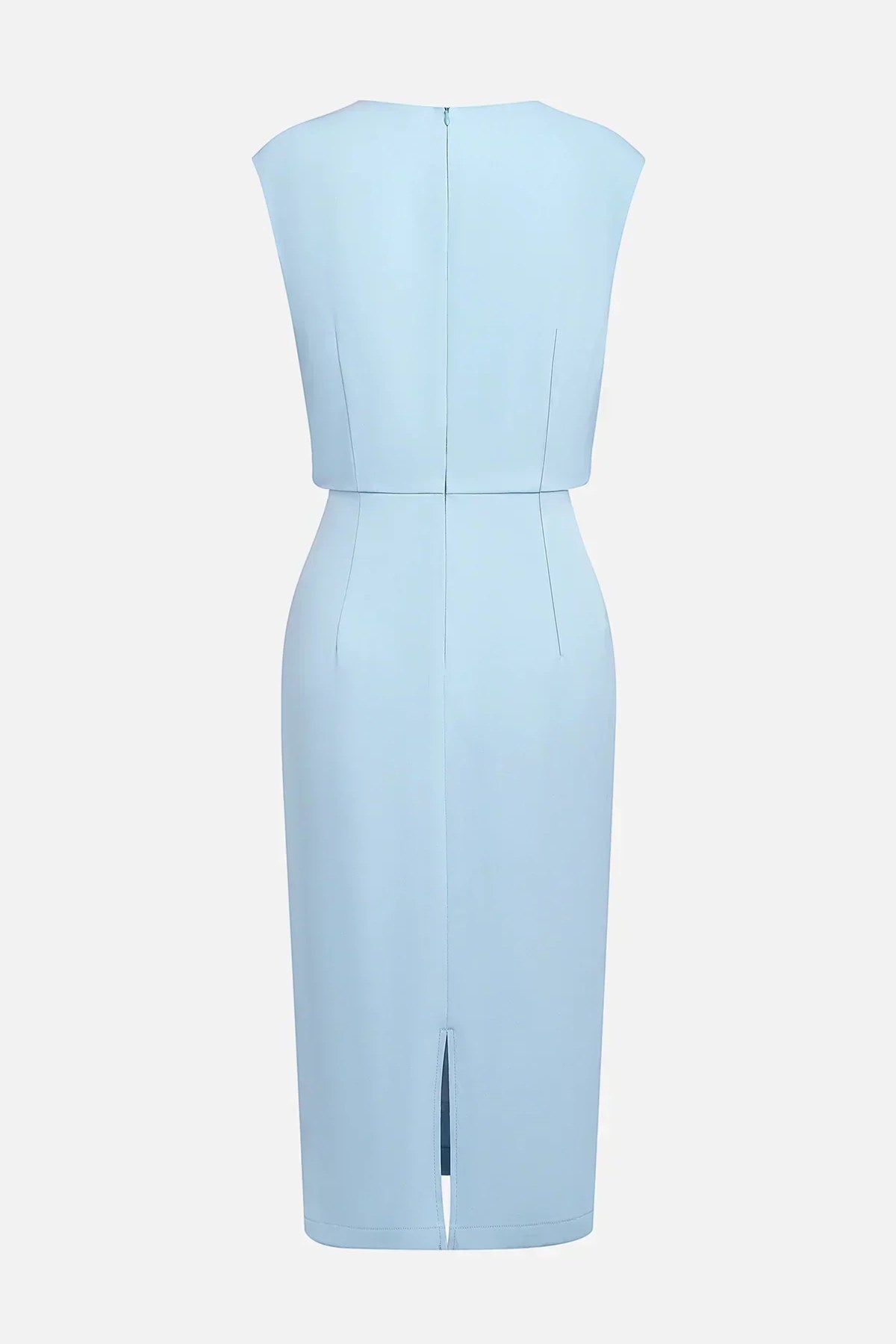 Vestido midi drapeado en celeste