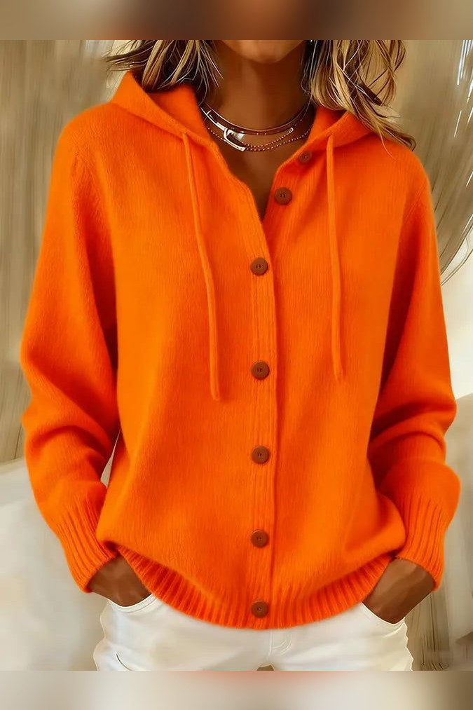 Chaqueta de punto con capucha y cordón en naranja