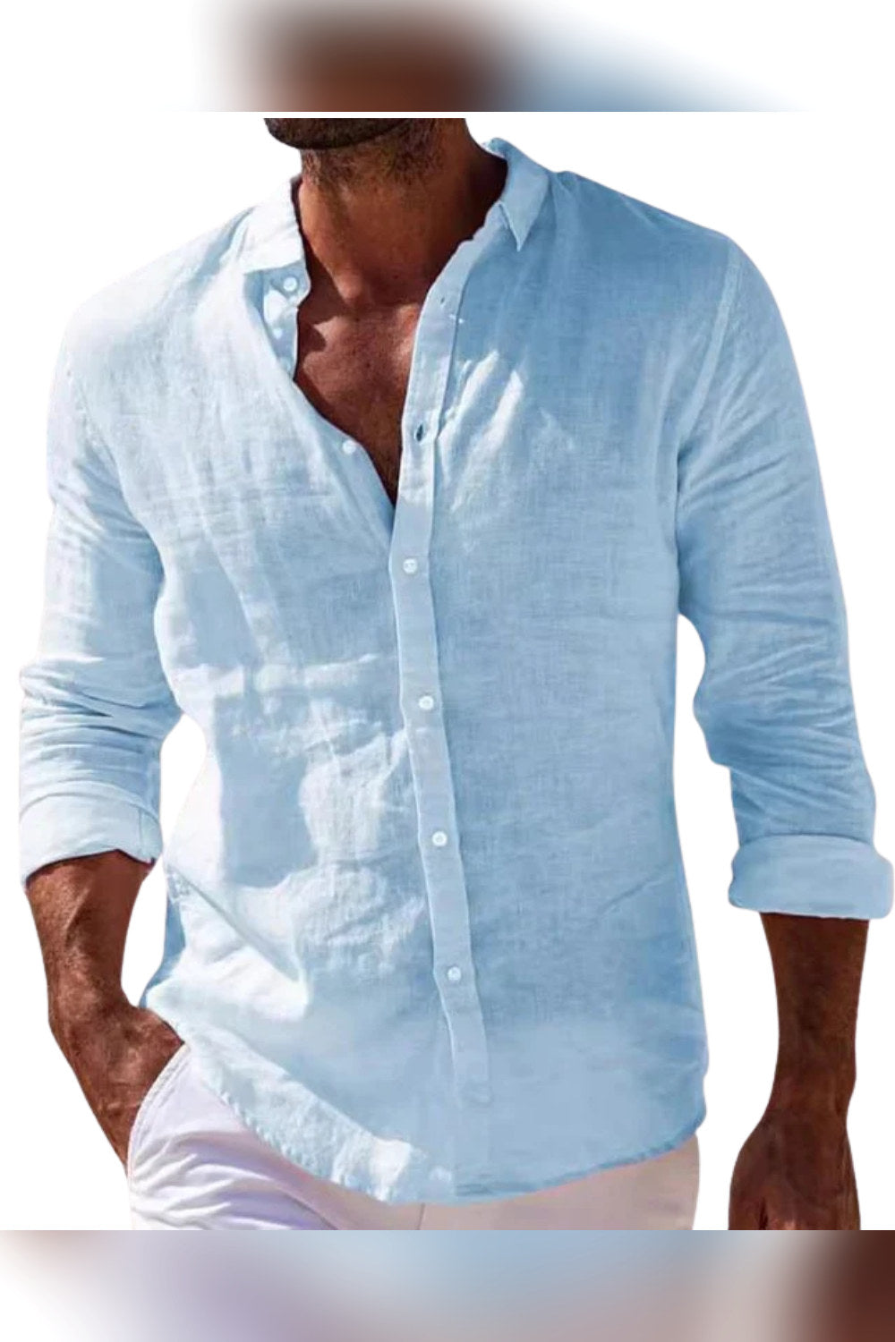 Camisa de lino de vestir en azul