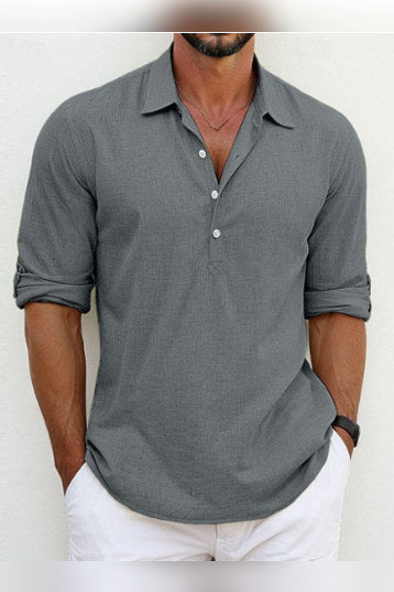 Camisa de lino de corte clásico en gris