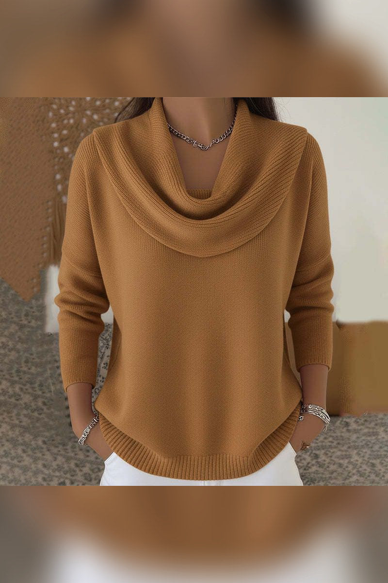 Jersey con cuello drapeado en marrón