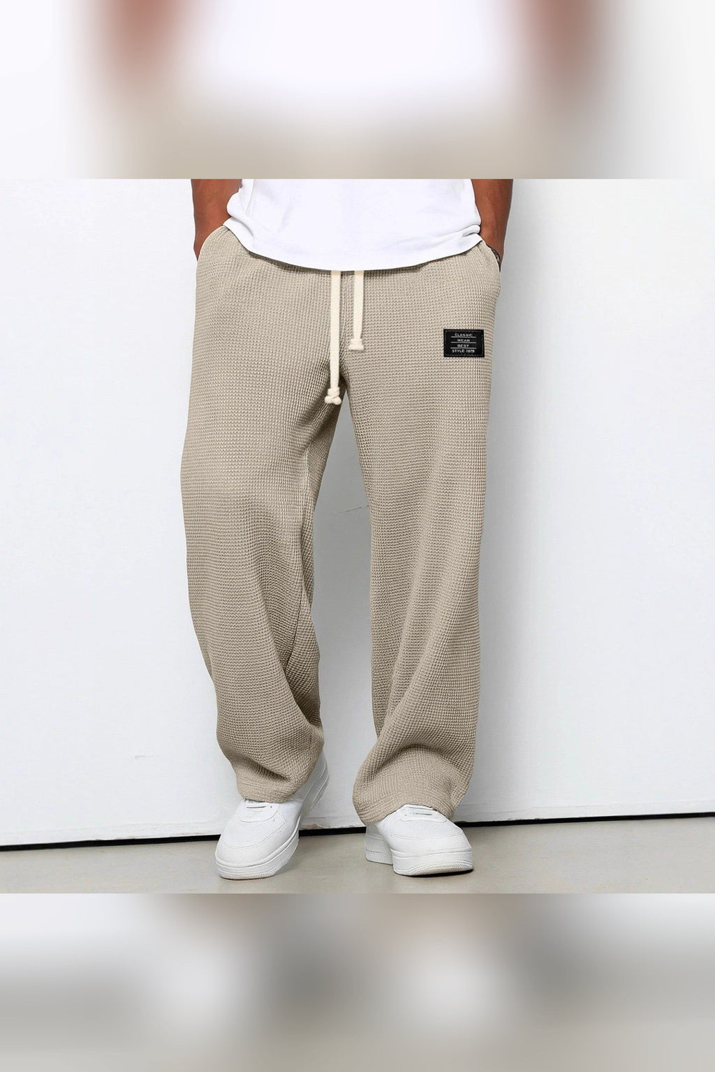 Pantalón de lino de corte relajado en beige