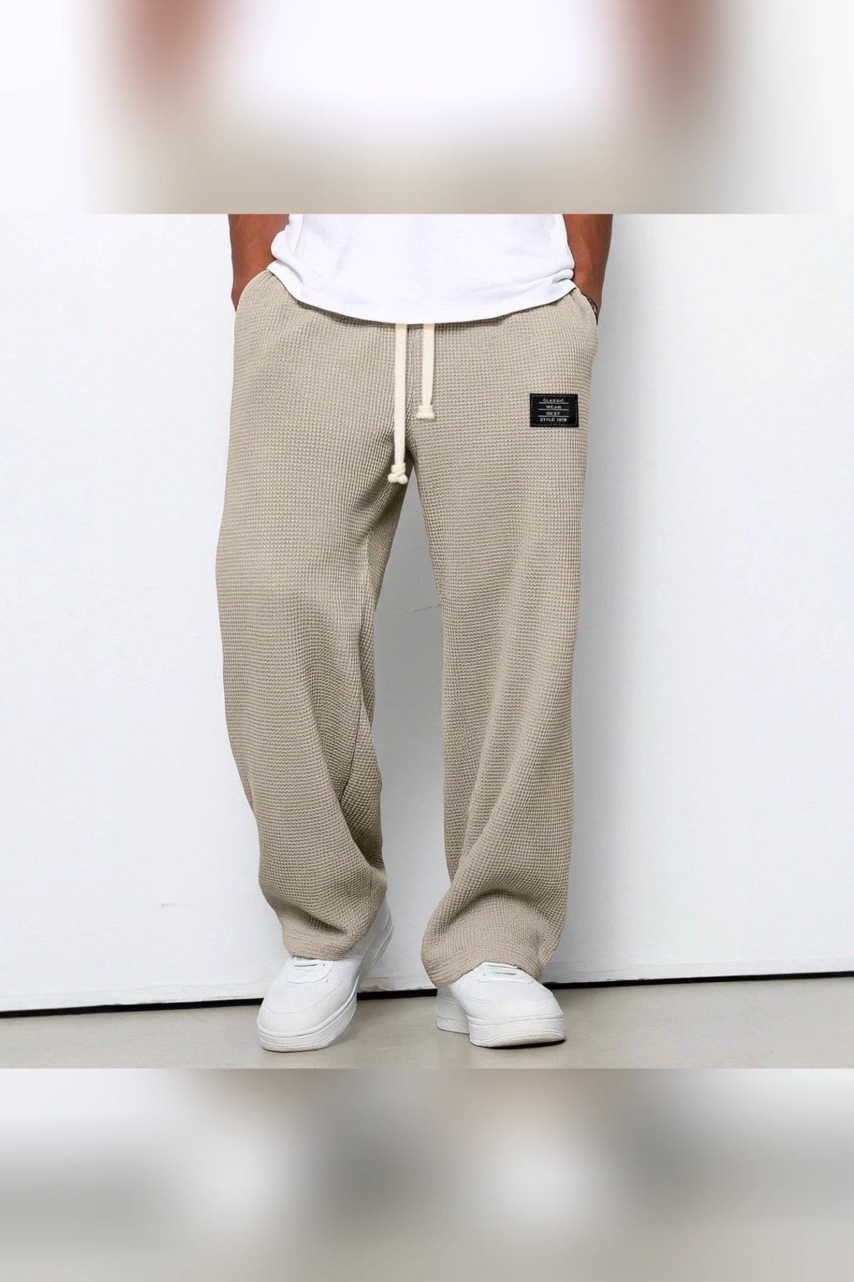 Pantalón de lino de corte relajado en beige