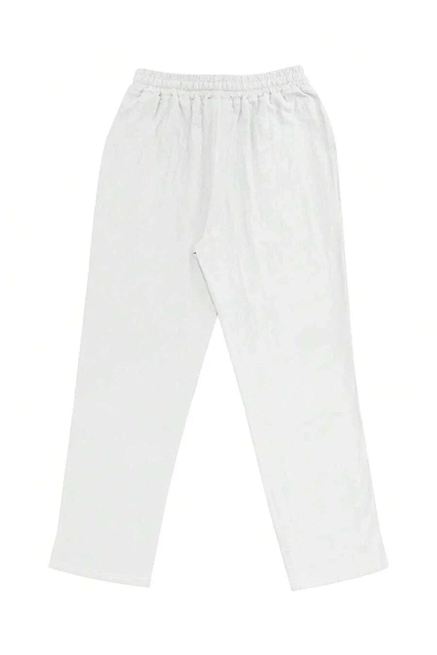 Pantalón de lino con cordón en blanco