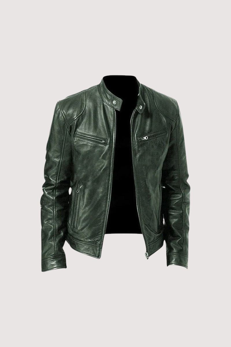 Chaqueta de piel en verde oscuro