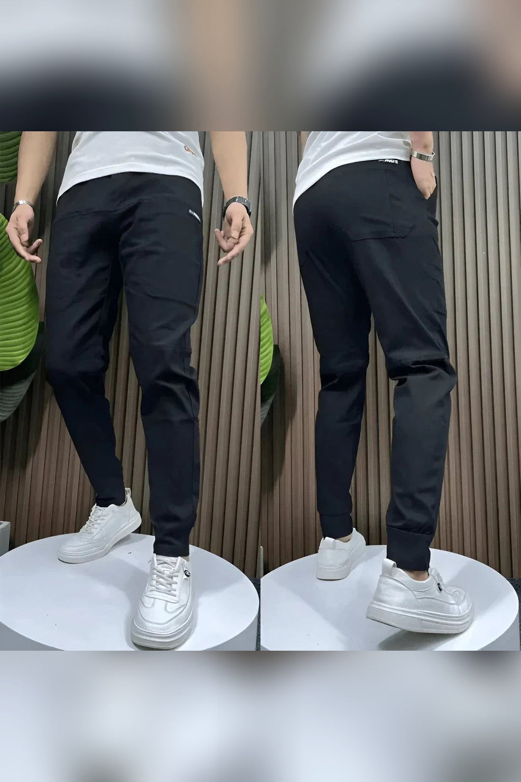 Pantalón cargo elástico en negro