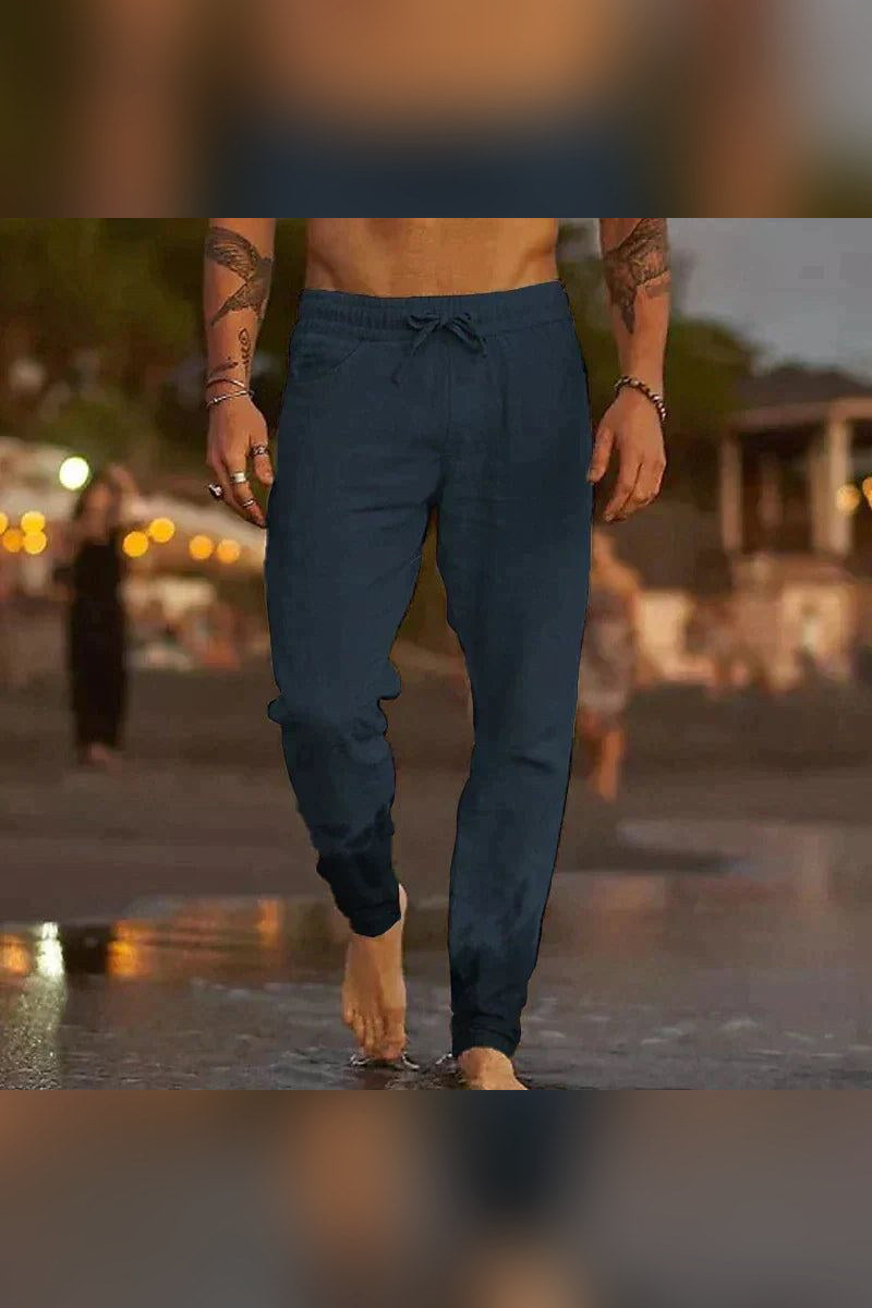 Pantalón de lino de verano en azul oscuro