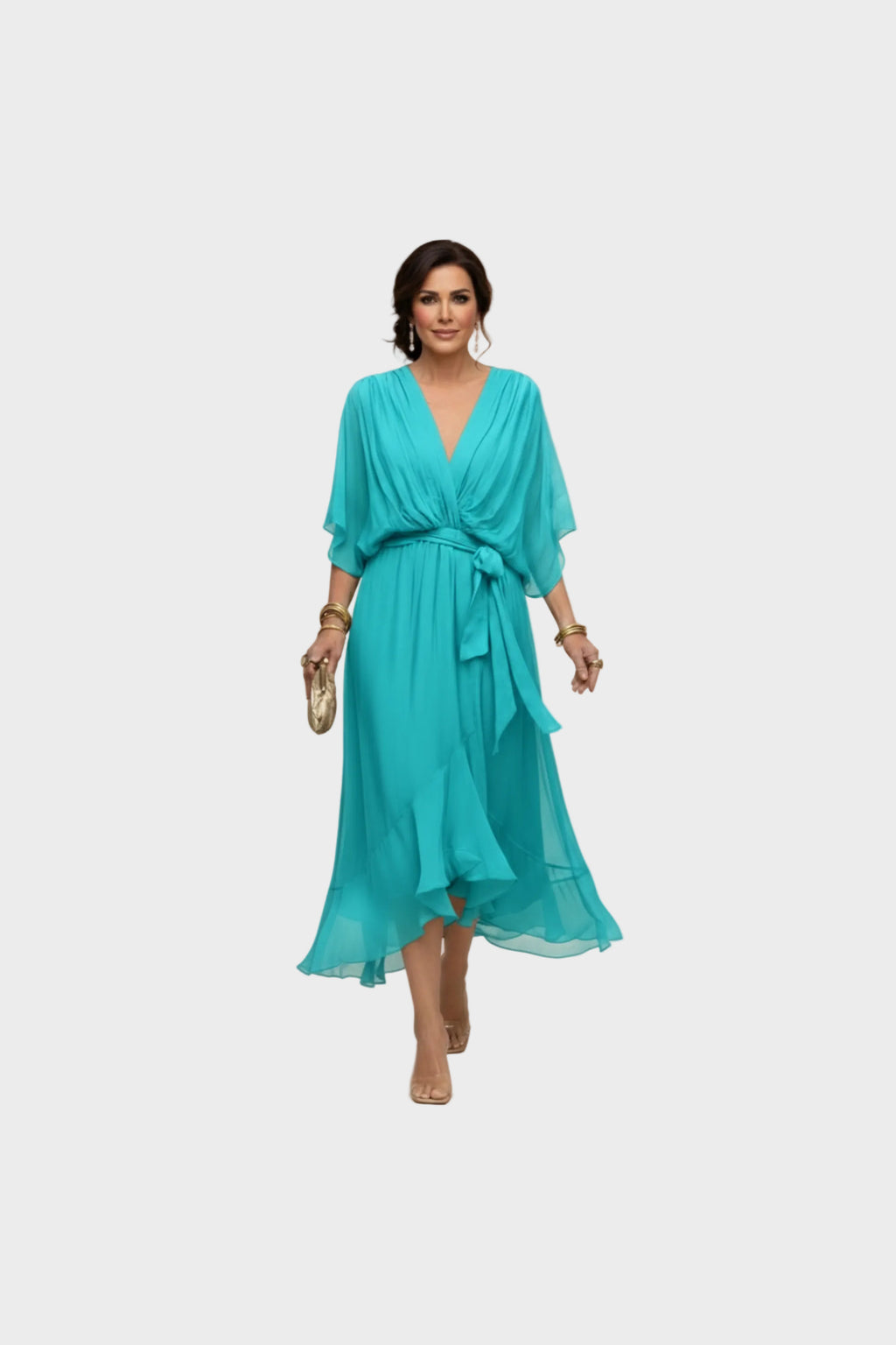 Vestido de gasa con escote de pico en azul