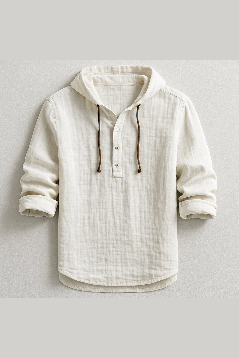 Camisa con capucha de media botonadura en blanco