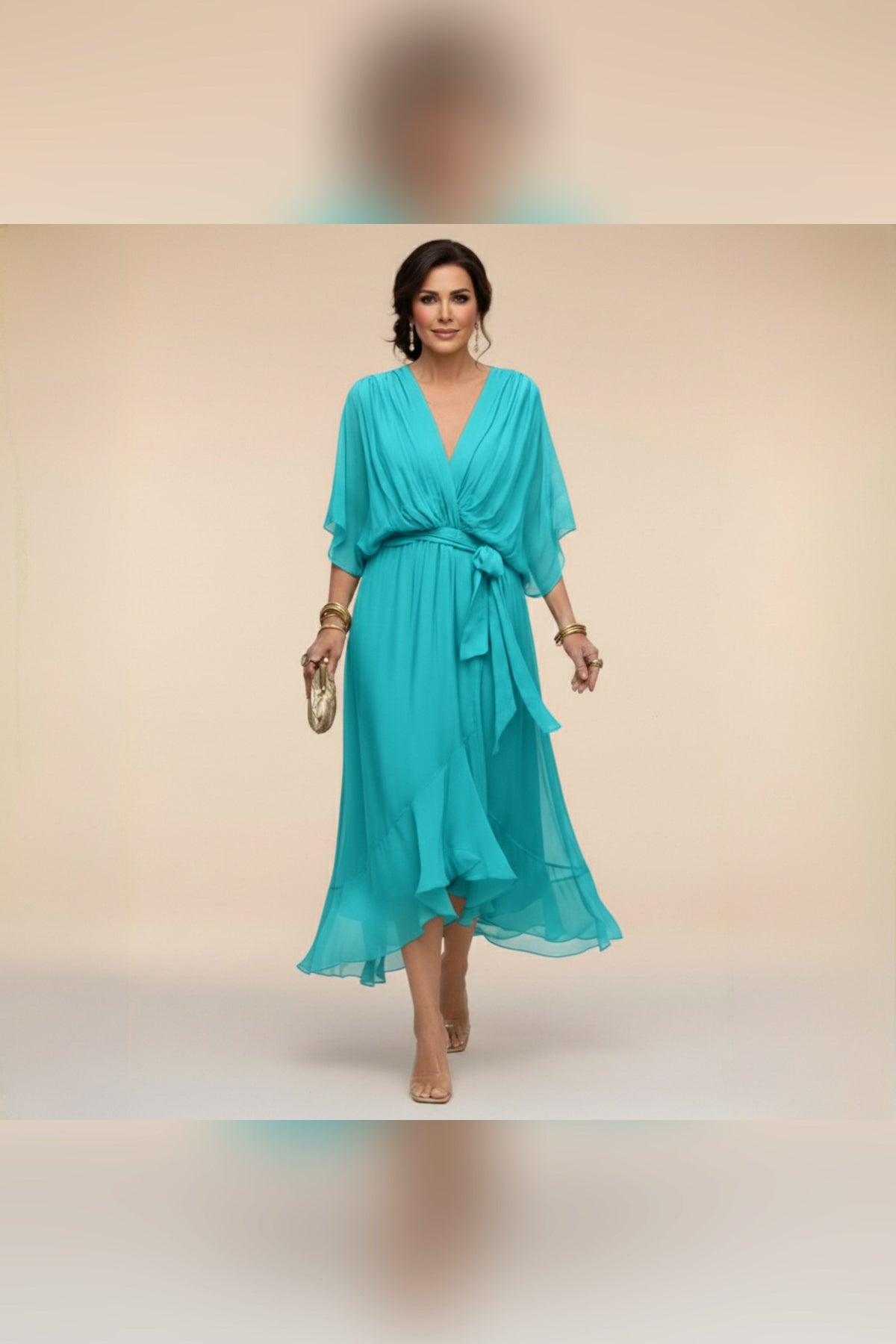 Vestido midi con cintura ajustable en azul