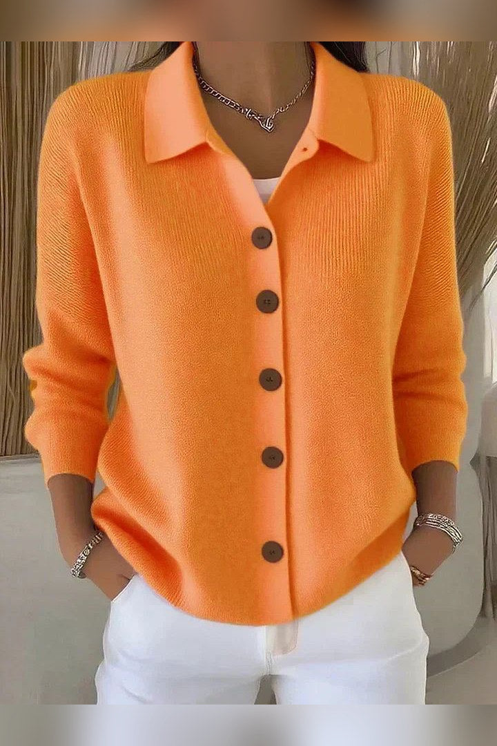 Chaqueta de punto con cuello vuelto en naranja