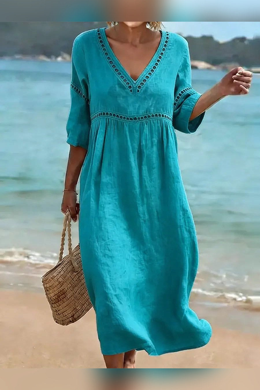 Chloe — Vestido de algodón con escote de pico — vista 5