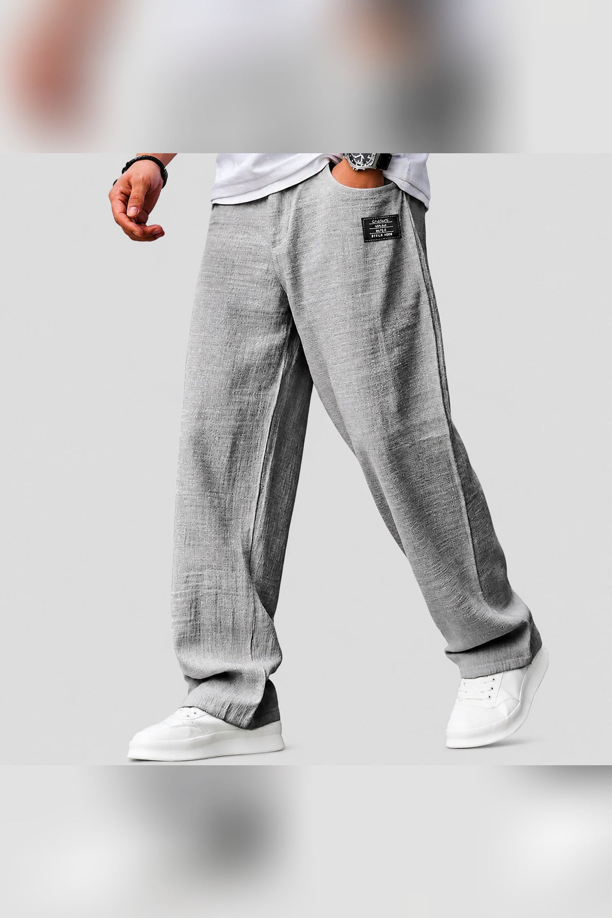 Pantalón de lino de corte casual en gris