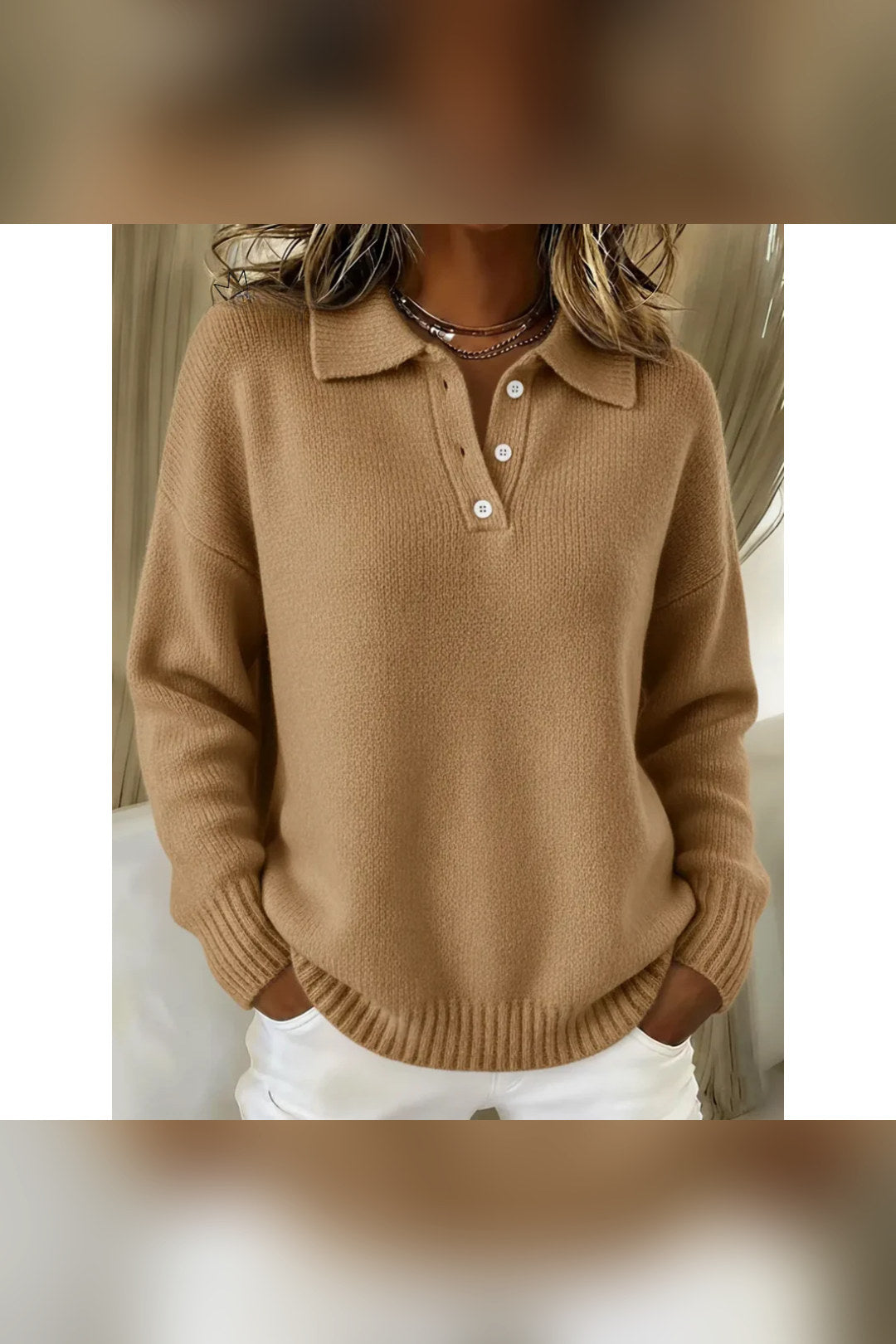 Jersey polo de punto suave en camel