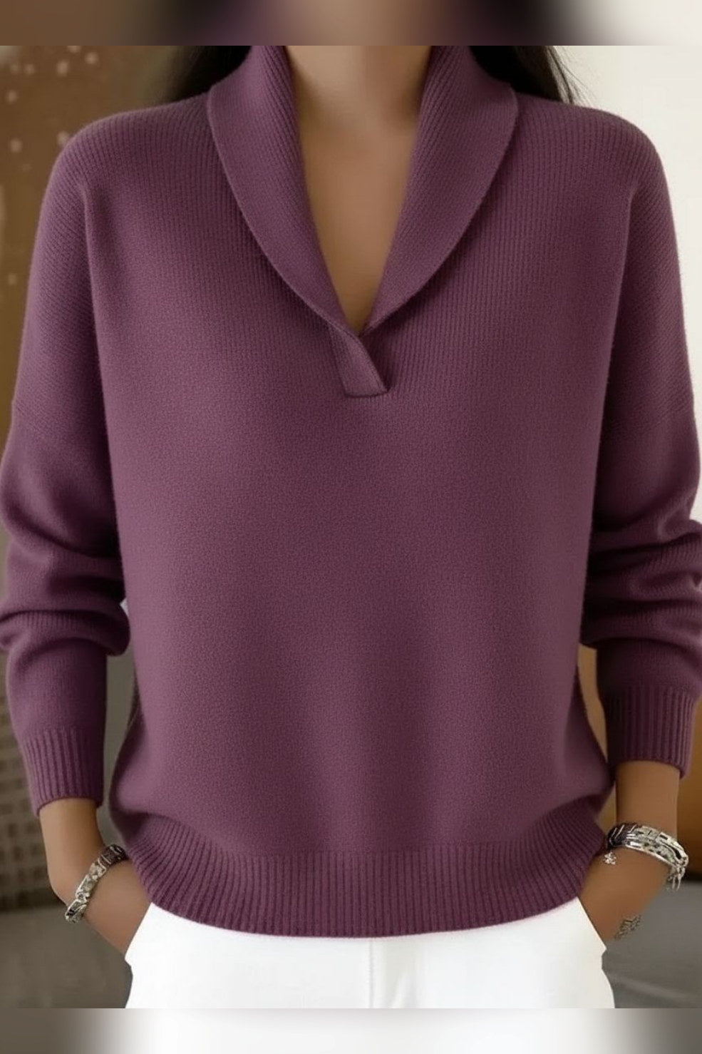 Jersey con cuello chal en morado