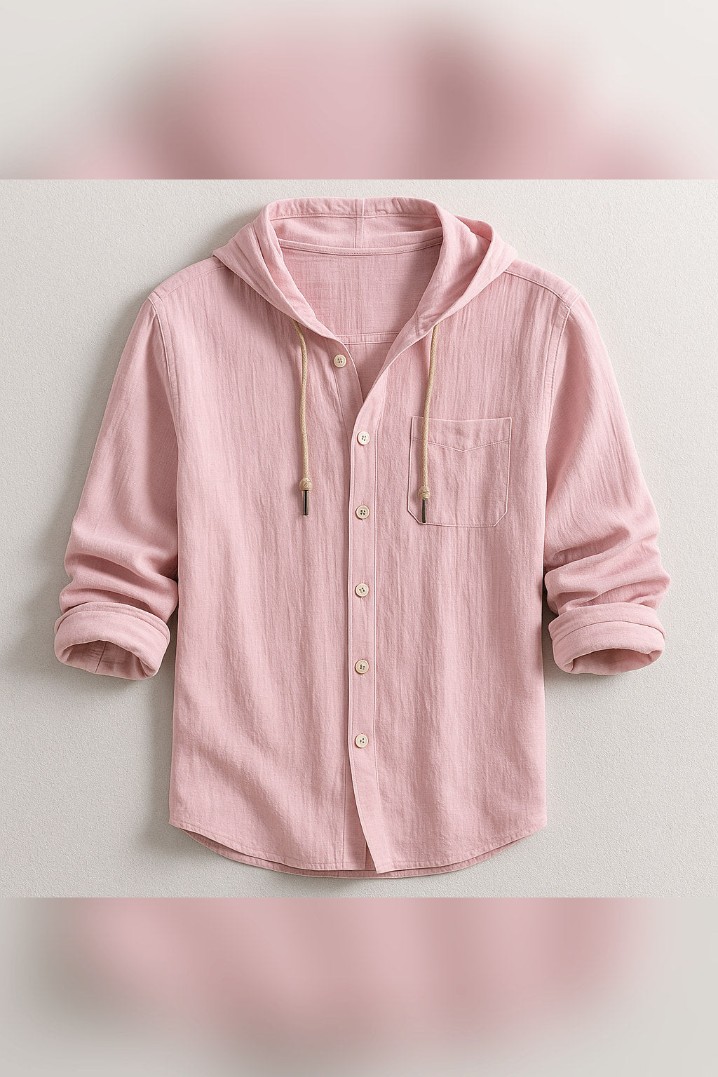 Camisa con capucha abotonada en rosa