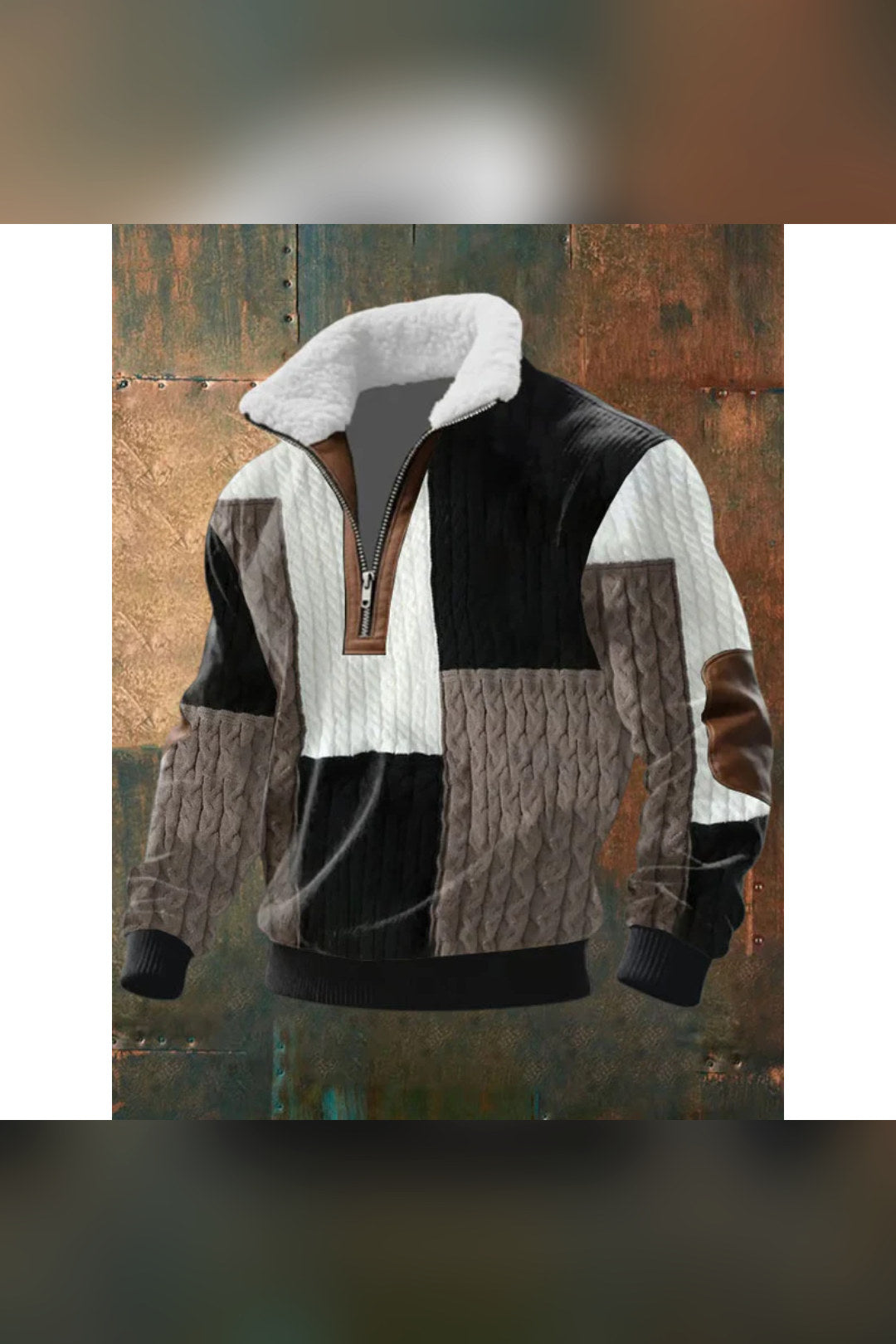 Jersey de cuello alto en forro polar en negro y gris