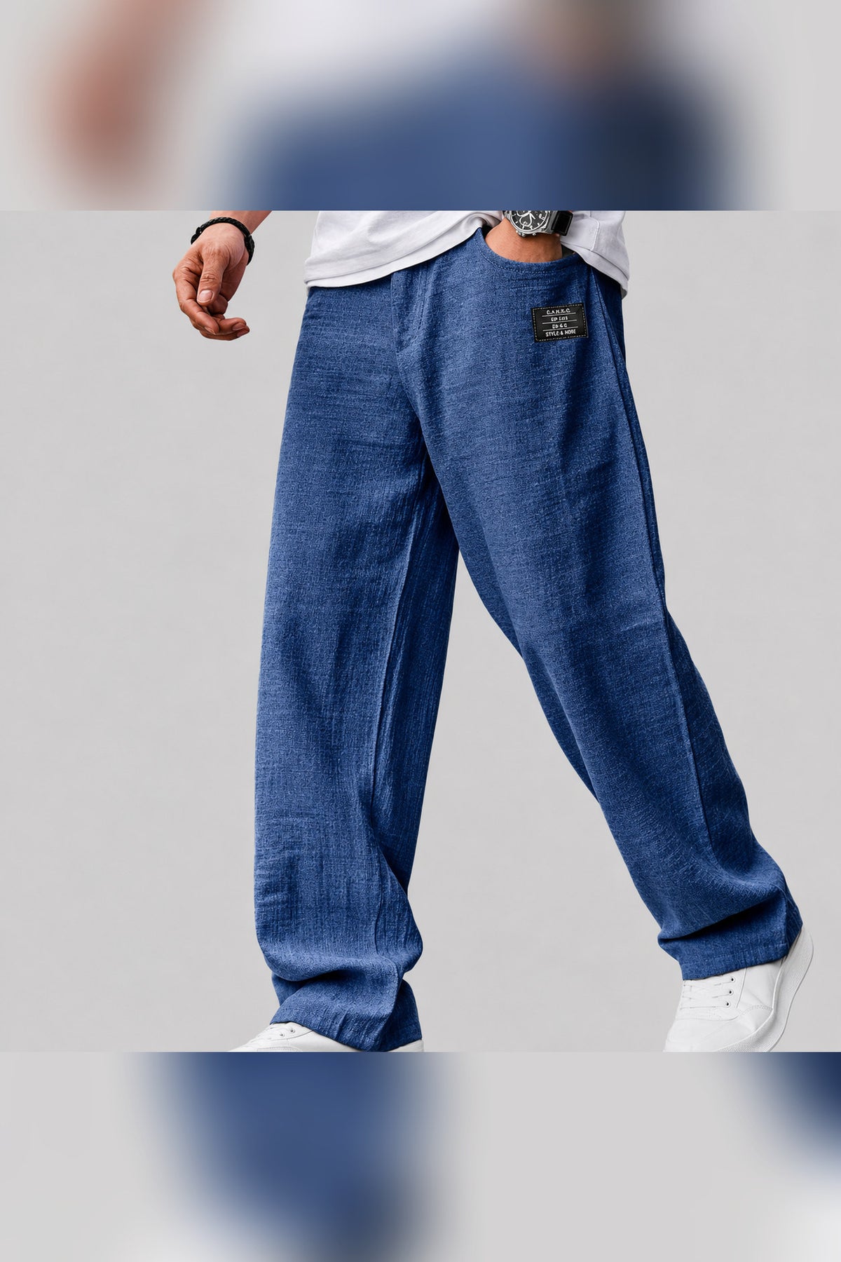 Pantalón de lino de corte casual en azul marino