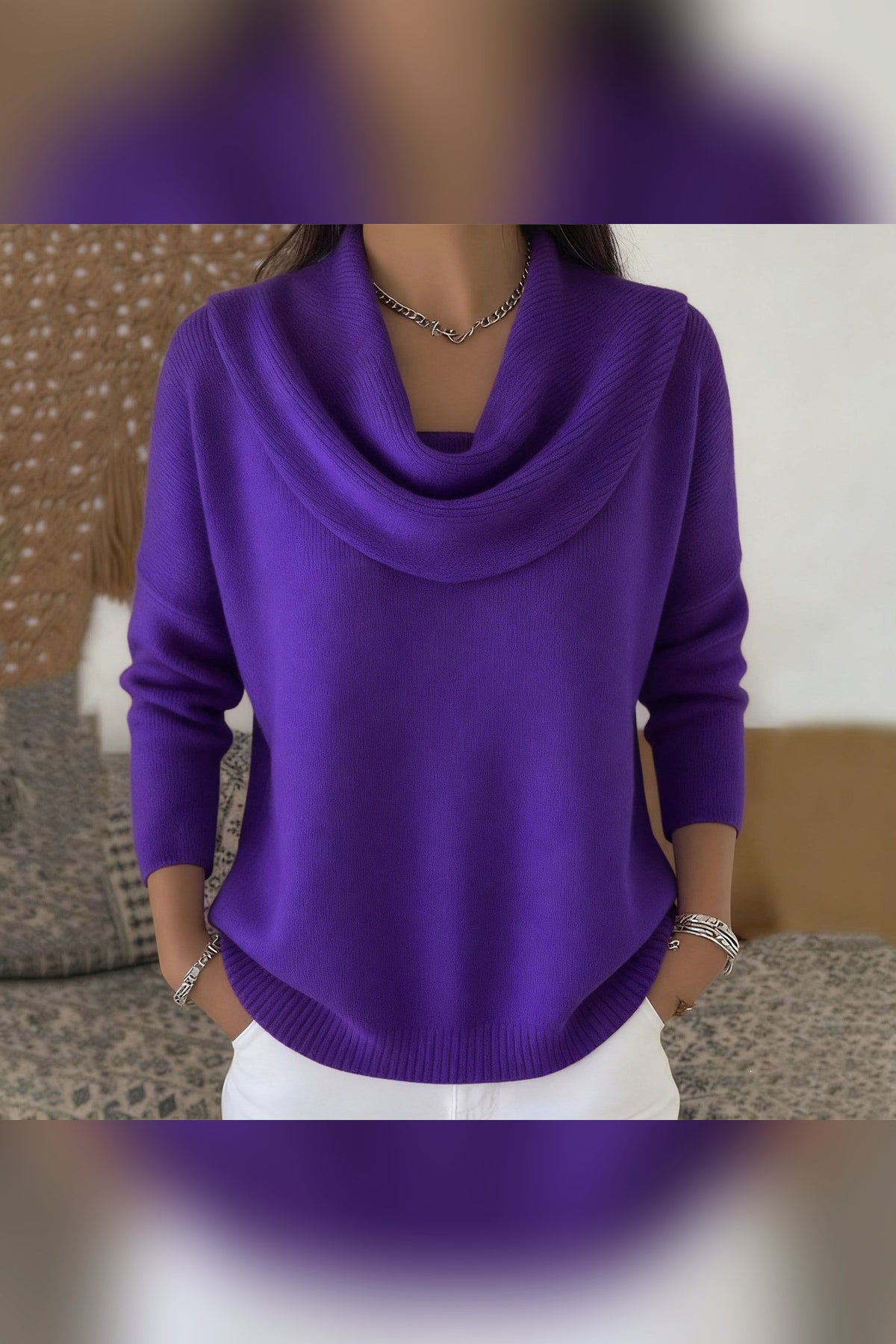 Jersey con cuello drapeado en morado