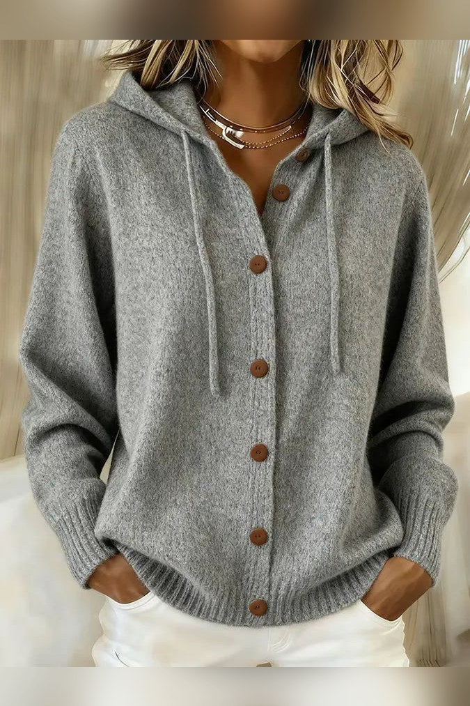 Chaqueta de punto con capucha y cordón en gris