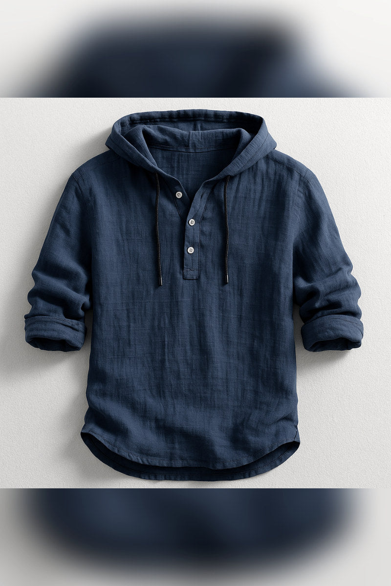 Camisa con capucha de media botonadura en azul marino